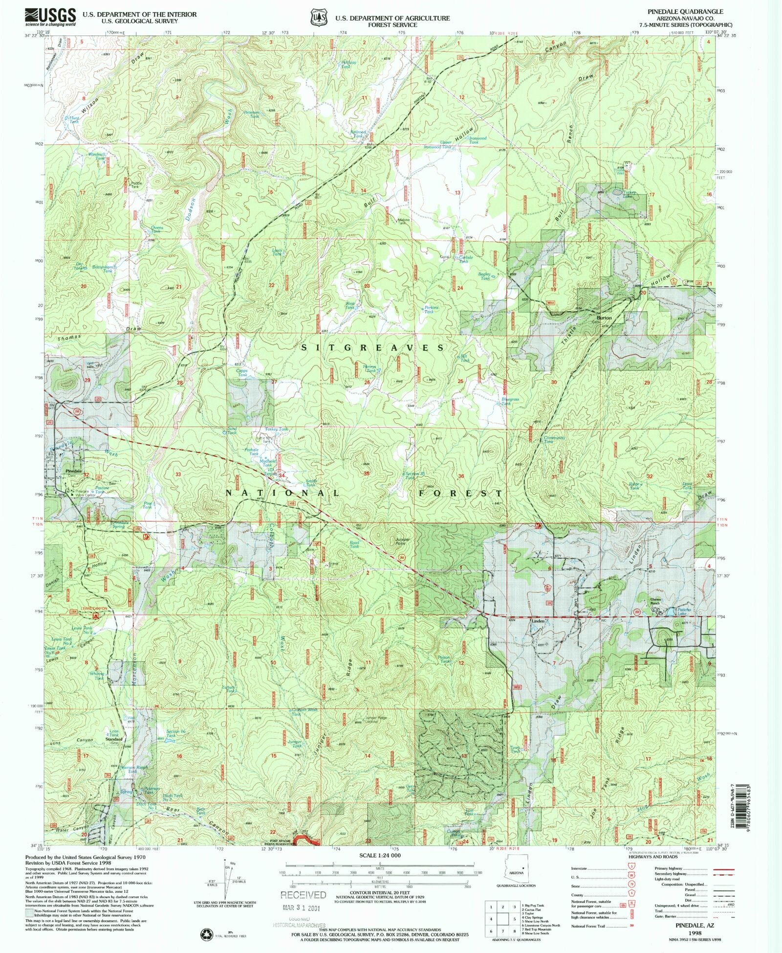 Classic USGS Pinedale Arizona 7.5'x7.5' Topo Map MyTopo Map Store