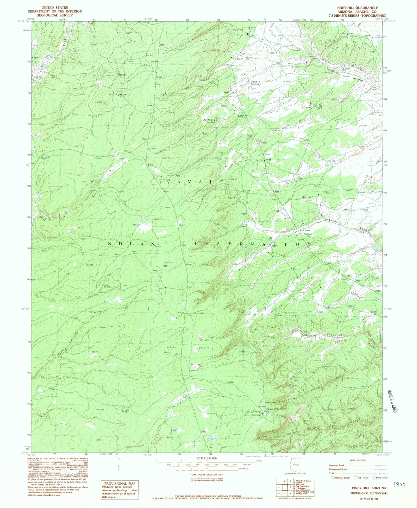 Classic USGS Piney Hill Arizona 7.5'x7.5' Topo Map Image