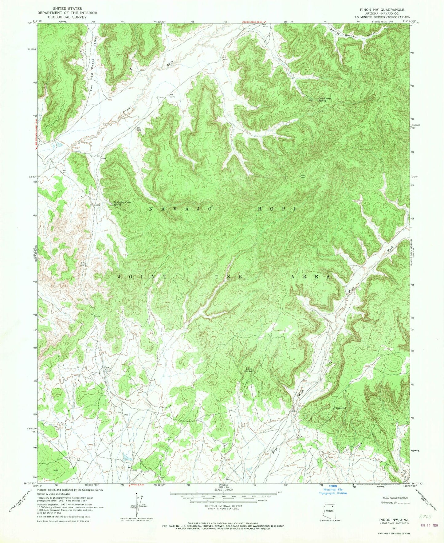 Classic USGS Pinon NW Arizona 7.5'x7.5' Topo Map Image