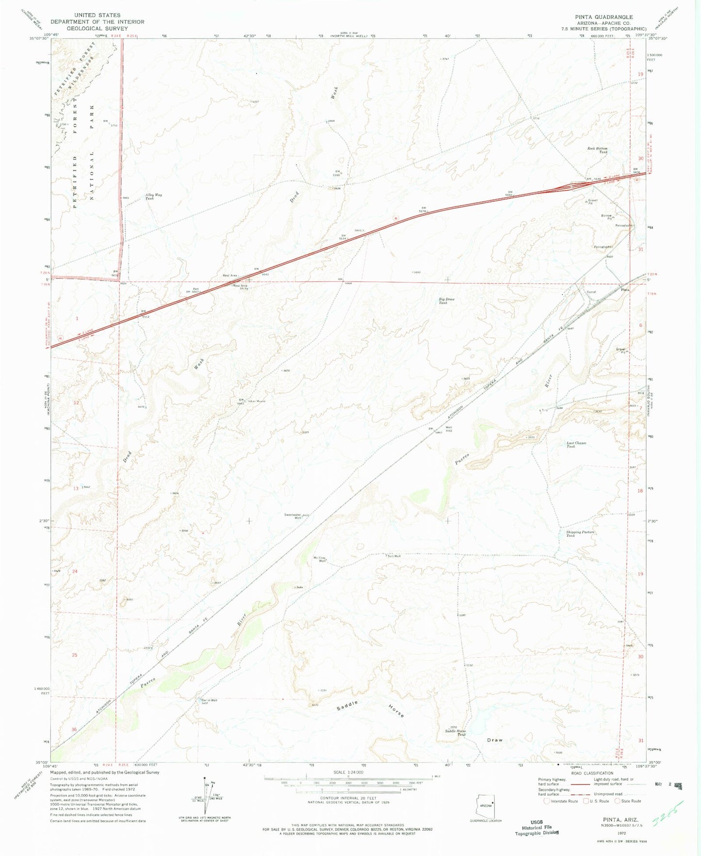 Classic USGS Pinta Arizona 7.5'x7.5' Topo Map Image