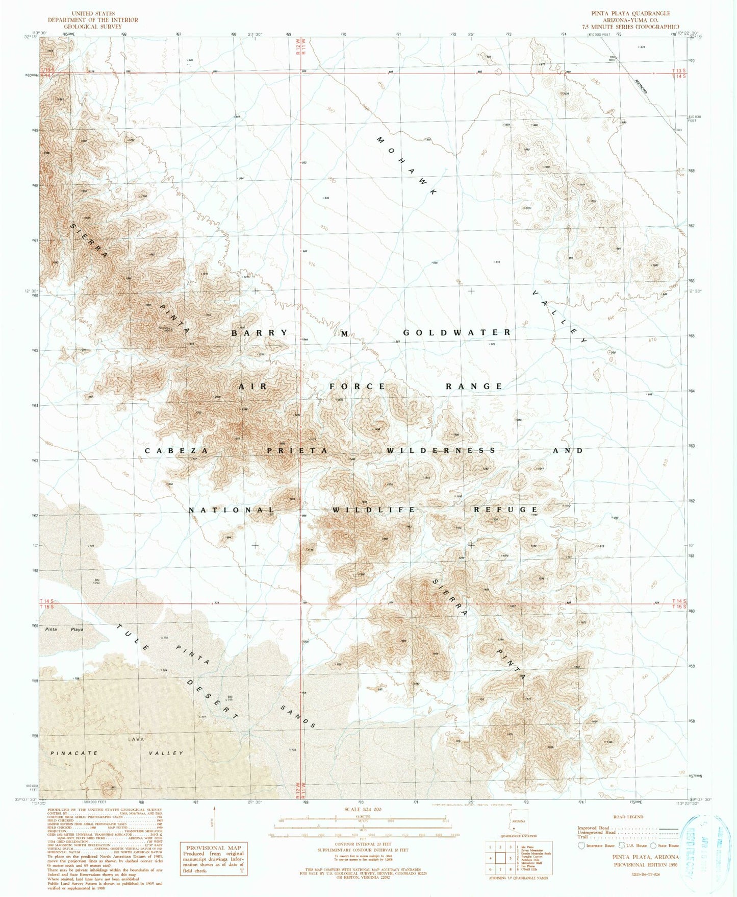 Classic USGS Pinta Playa Arizona 7.5'x7.5' Topo Map Image