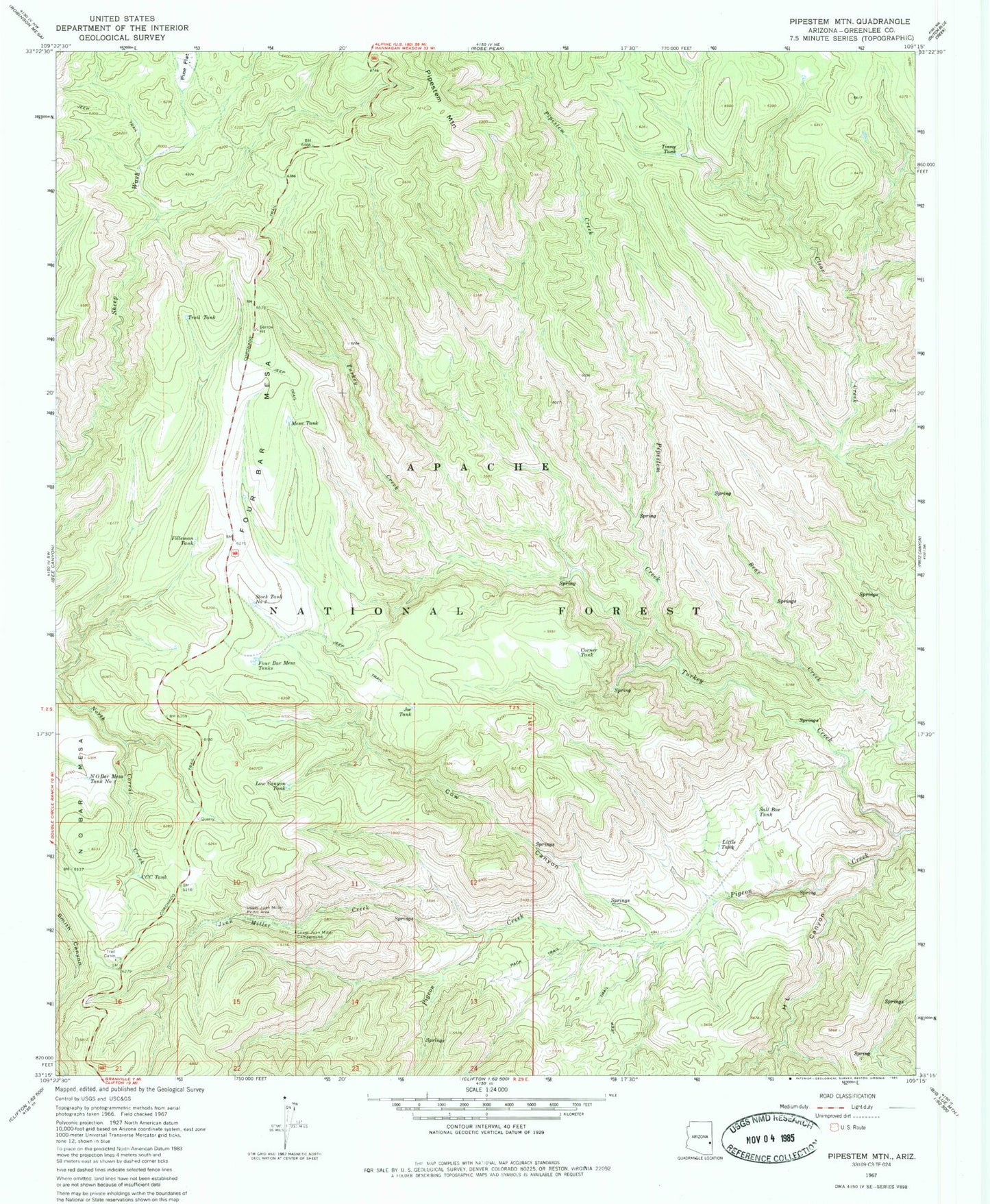 Classic USGS Pipestem Mountain Arizona 7.5'x7.5' Topo Map Image