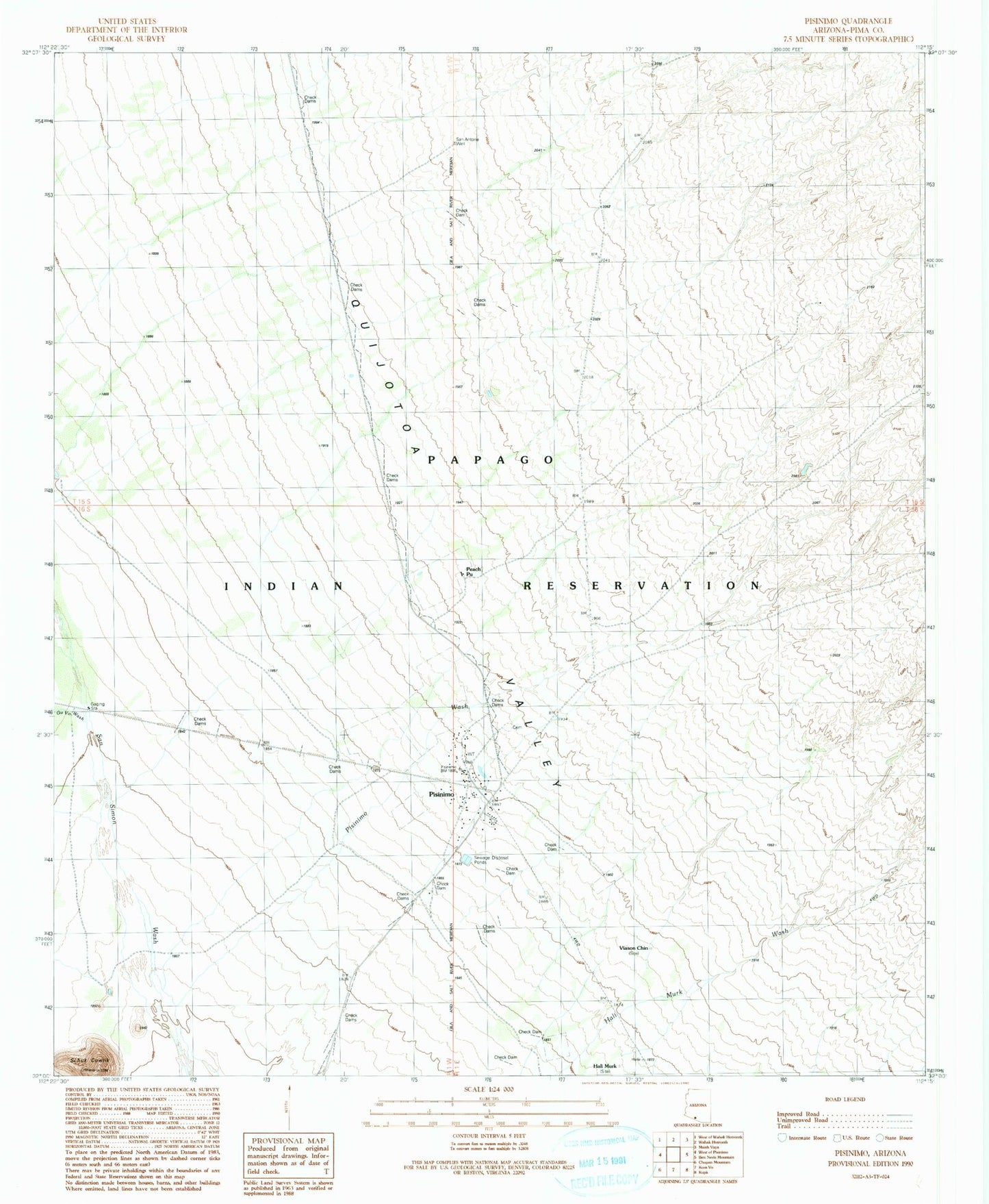 Classic USGS Pisinimo Arizona 7.5'x7.5' Topo Map Image