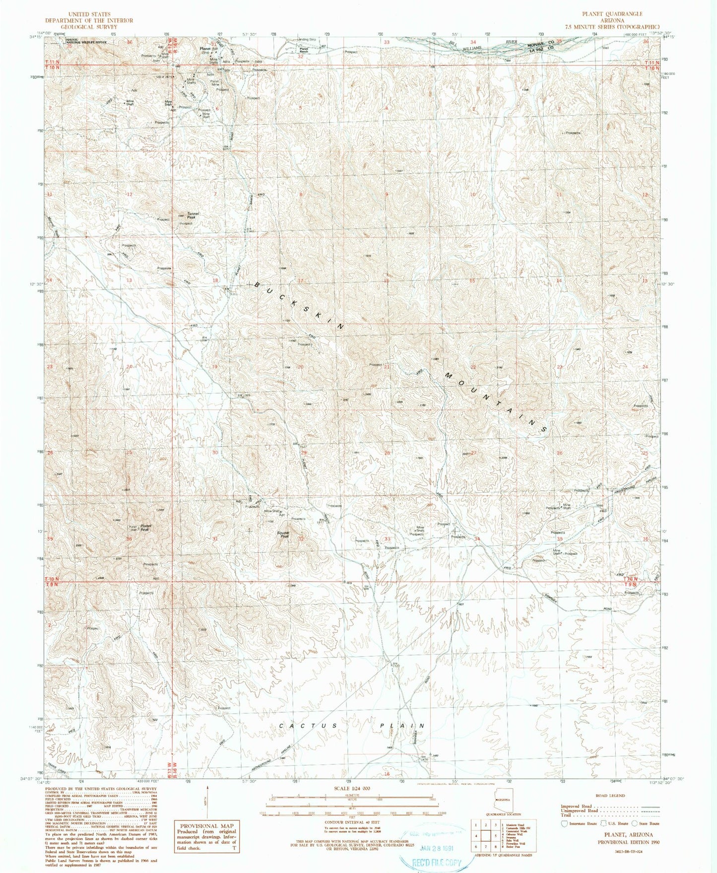 Classic USGS Planet Arizona 7.5'x7.5' Topo Map Image