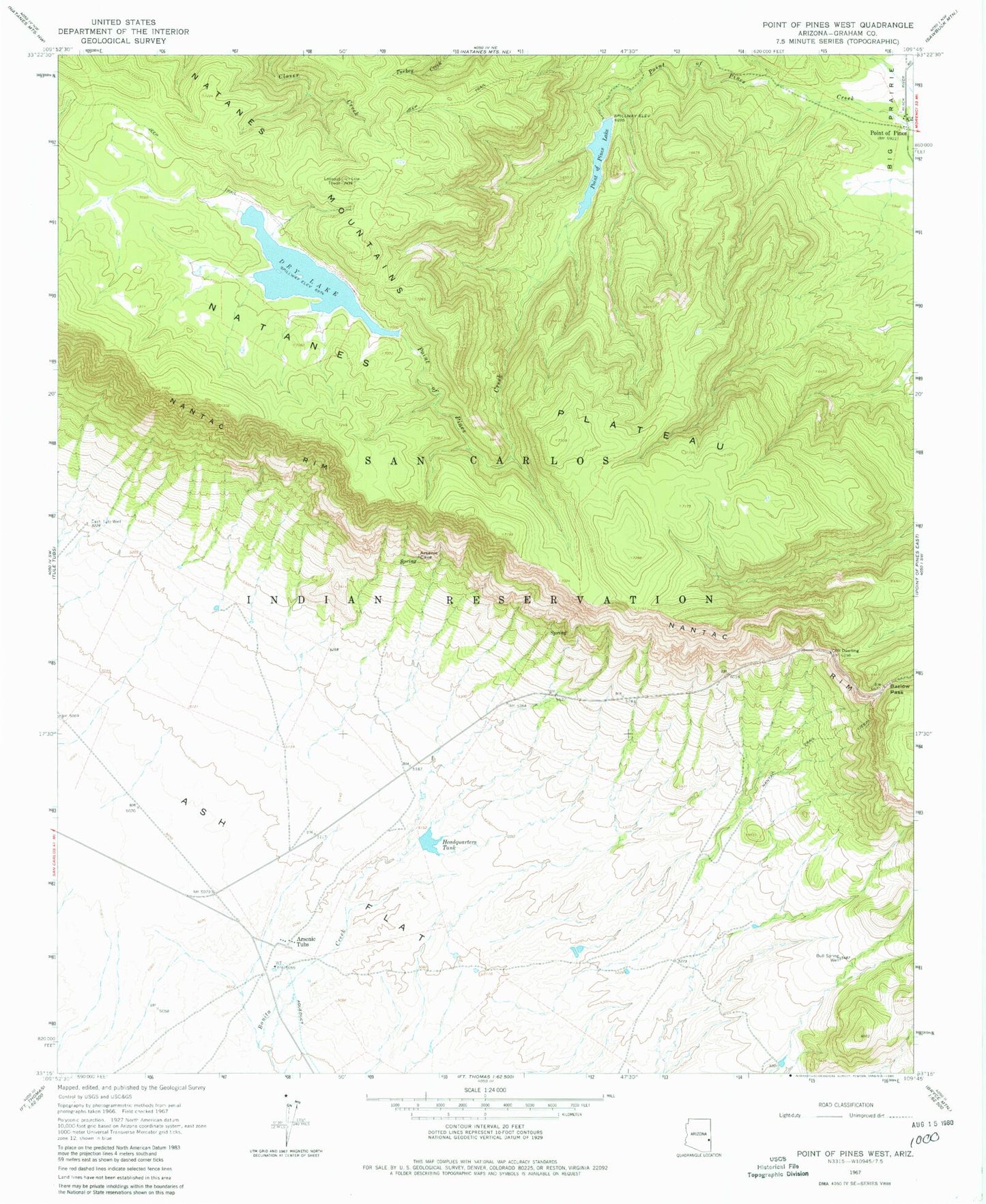 Classic USGS Point of Pines West Arizona 7.5'x7.5' Topo Map Image