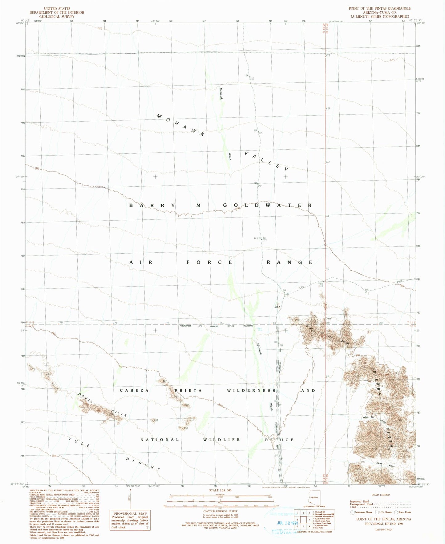 Classic USGS Point of the Pintas Arizona 7.5'x7.5' Topo Map Image