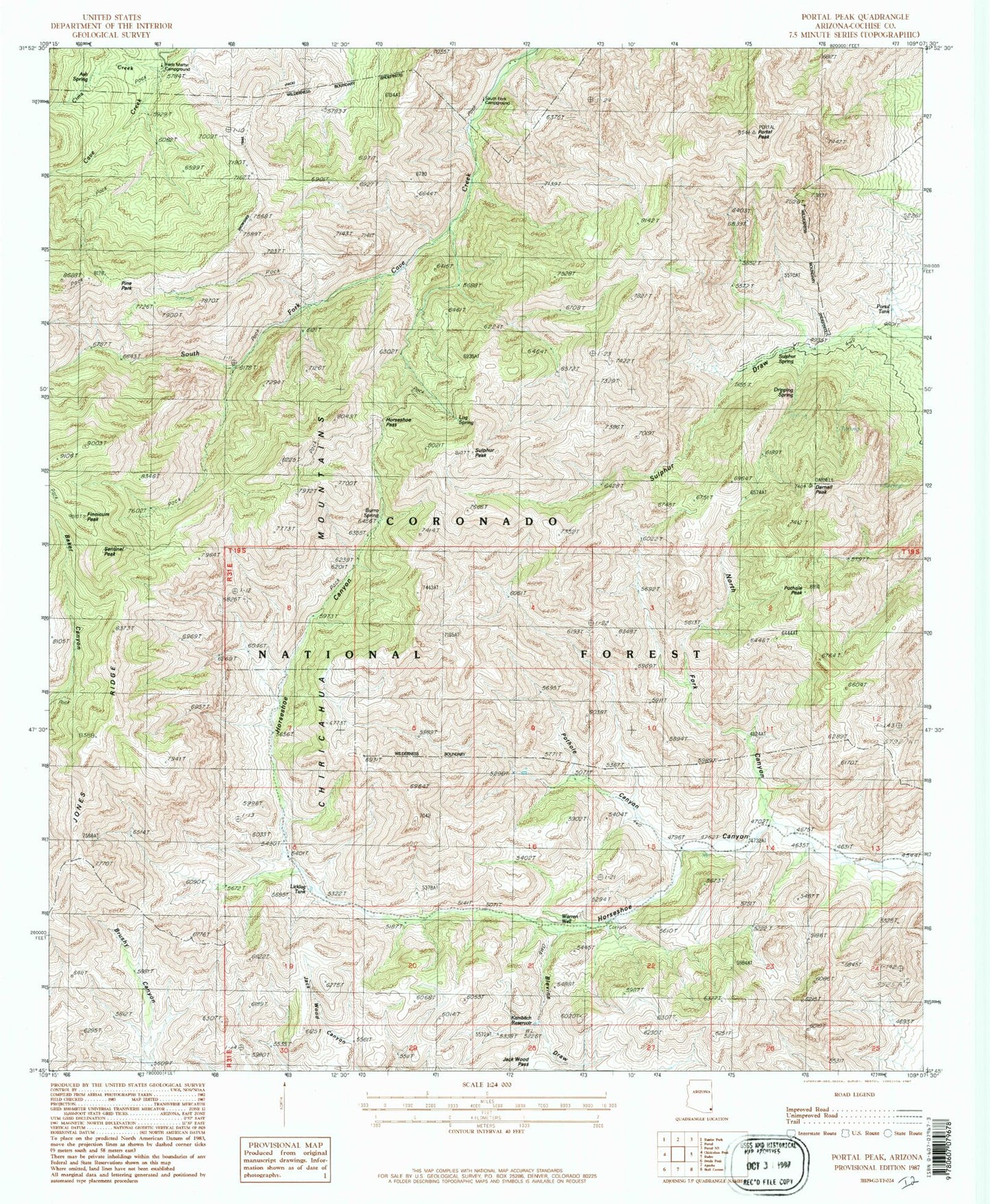 Classic USGS Portal Peak Arizona 7.5'x7.5' Topo Map Image