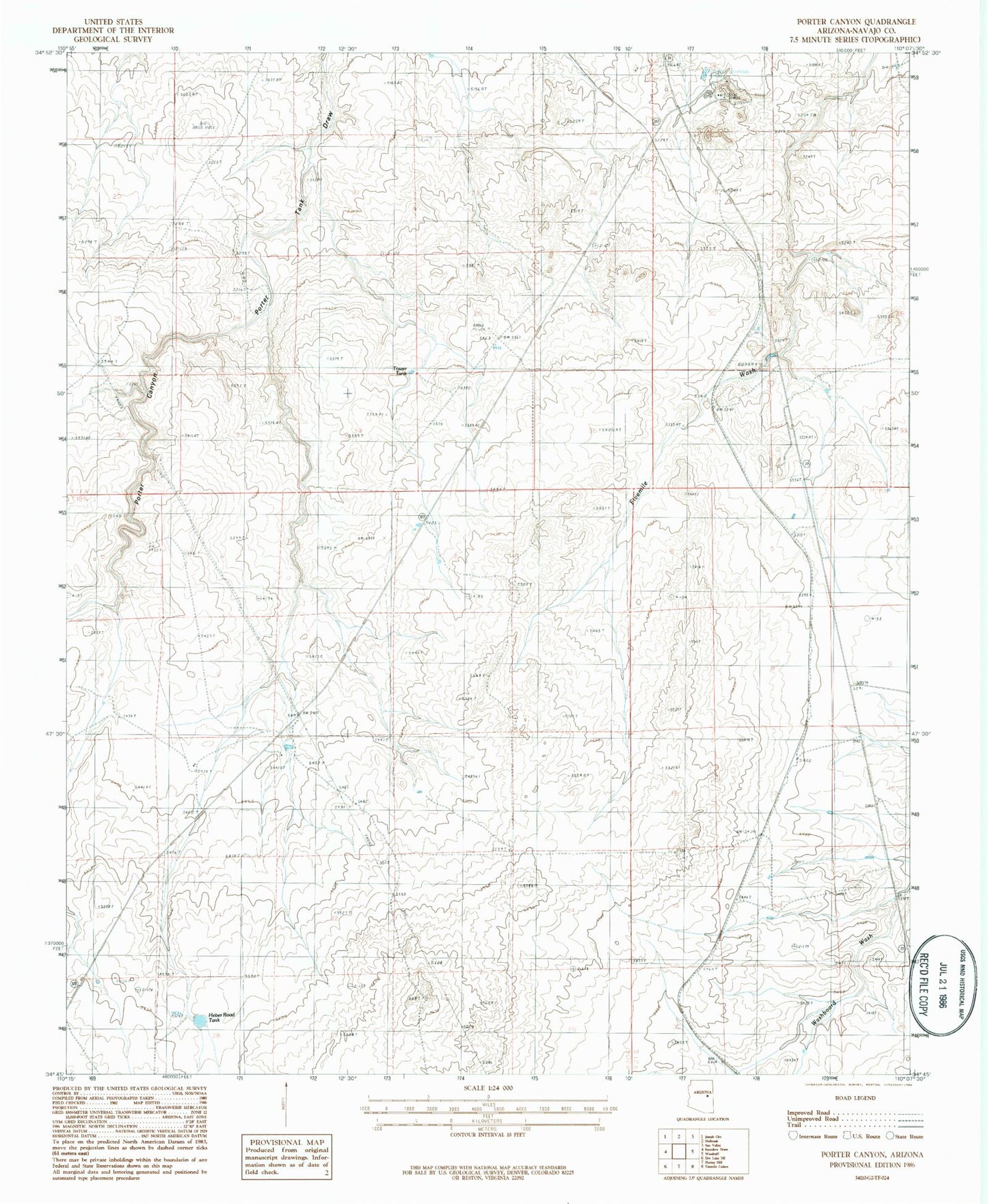 Classic USGS Porter Canyon Arizona 7.5'x7.5' Topo Map Image