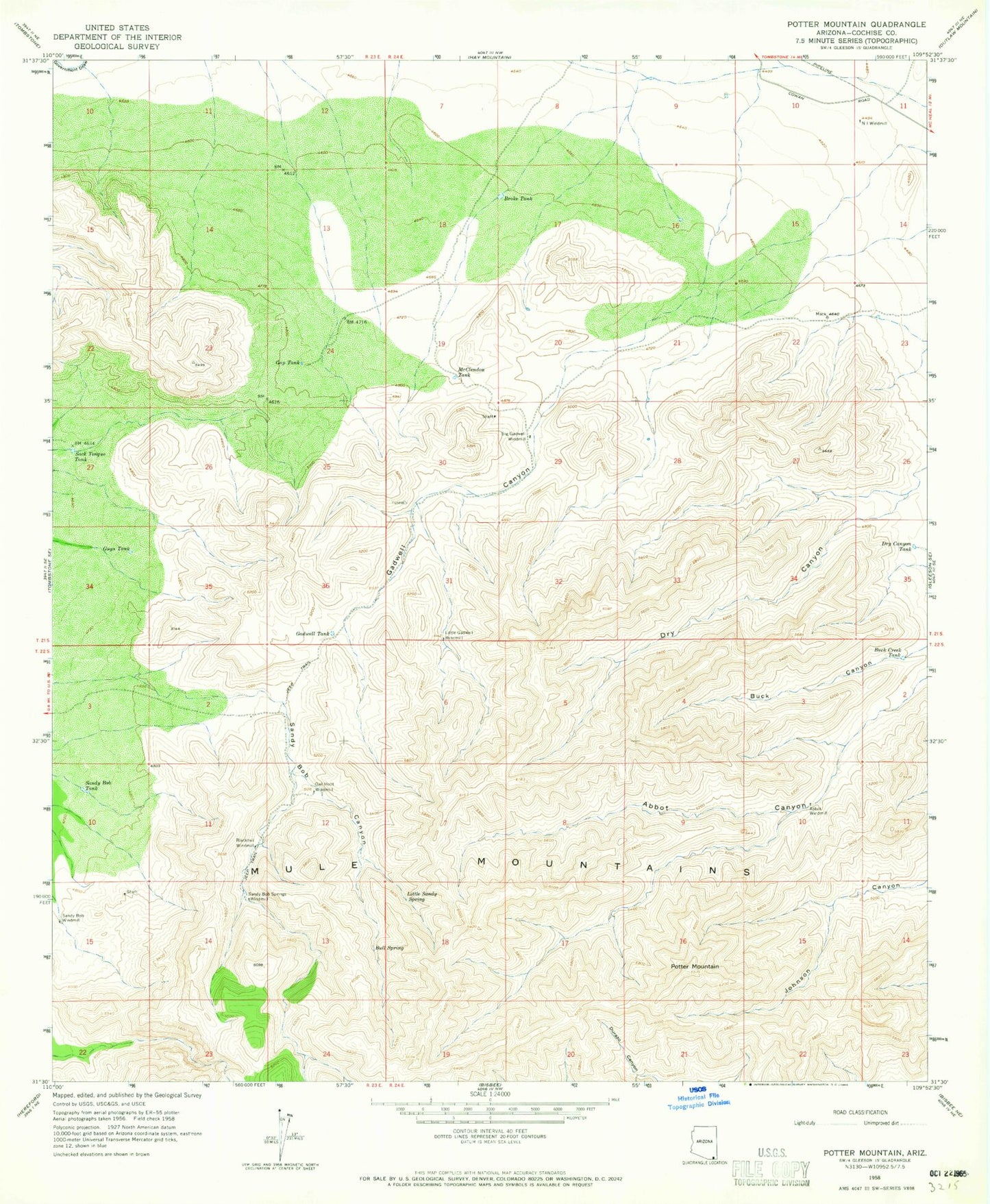 Classic USGS Potter Mountain Arizona 7.5'x7.5' Topo Map Image