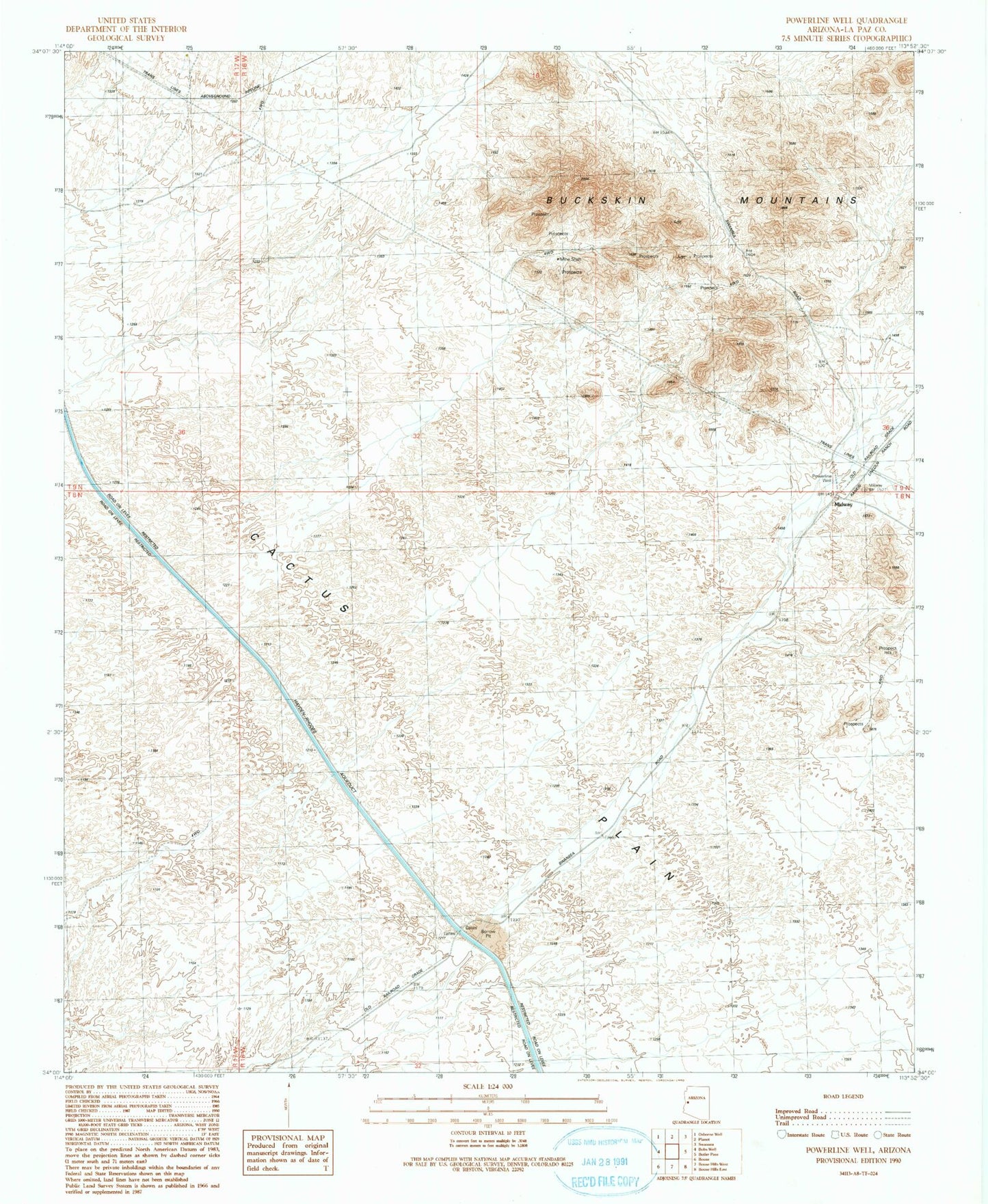 Classic USGS Powerline Well Arizona 7.5'x7.5' Topo Map Image
