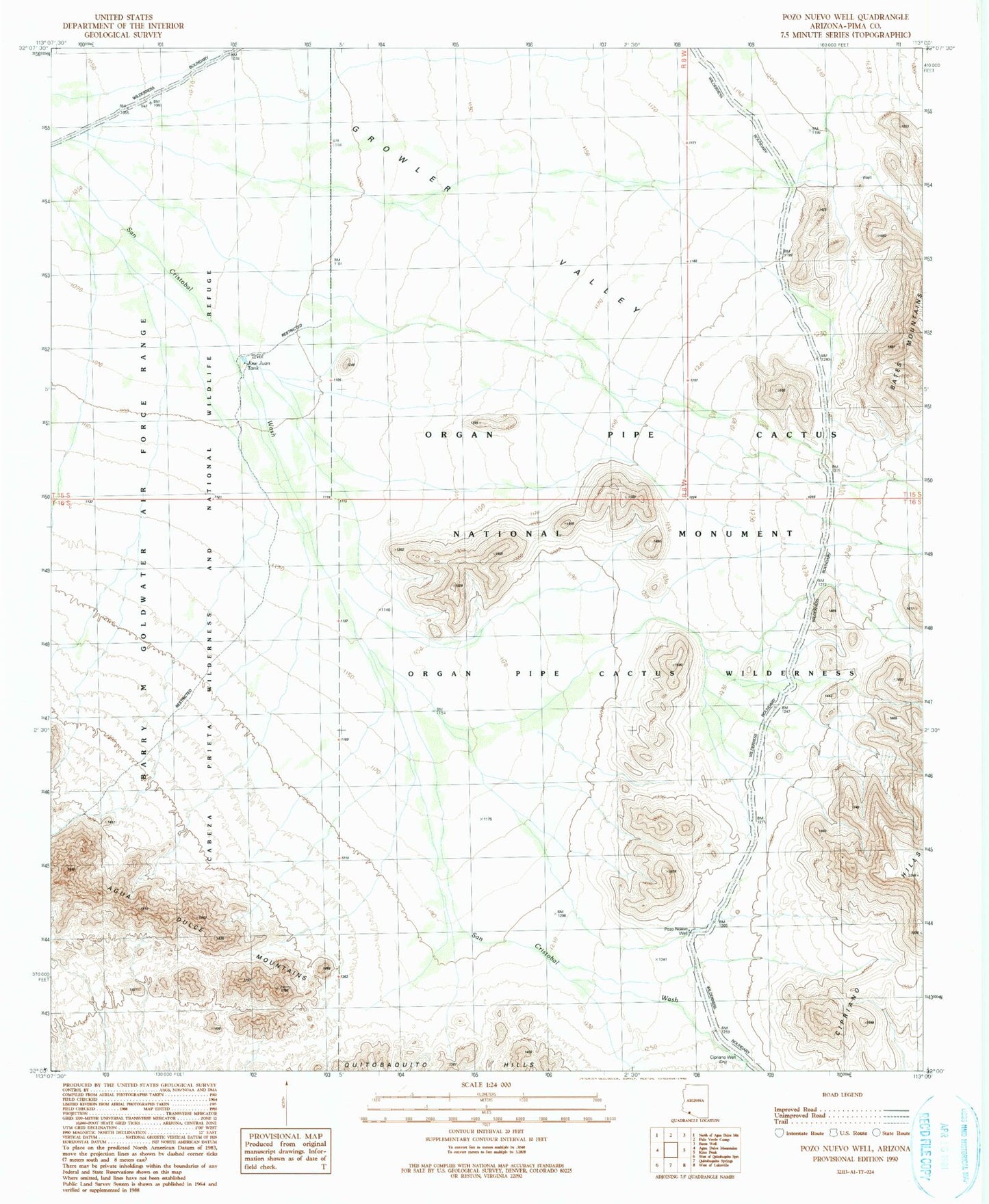 Classic USGS Pozo Nuevo Well Arizona 7.5'x7.5' Topo Map Image