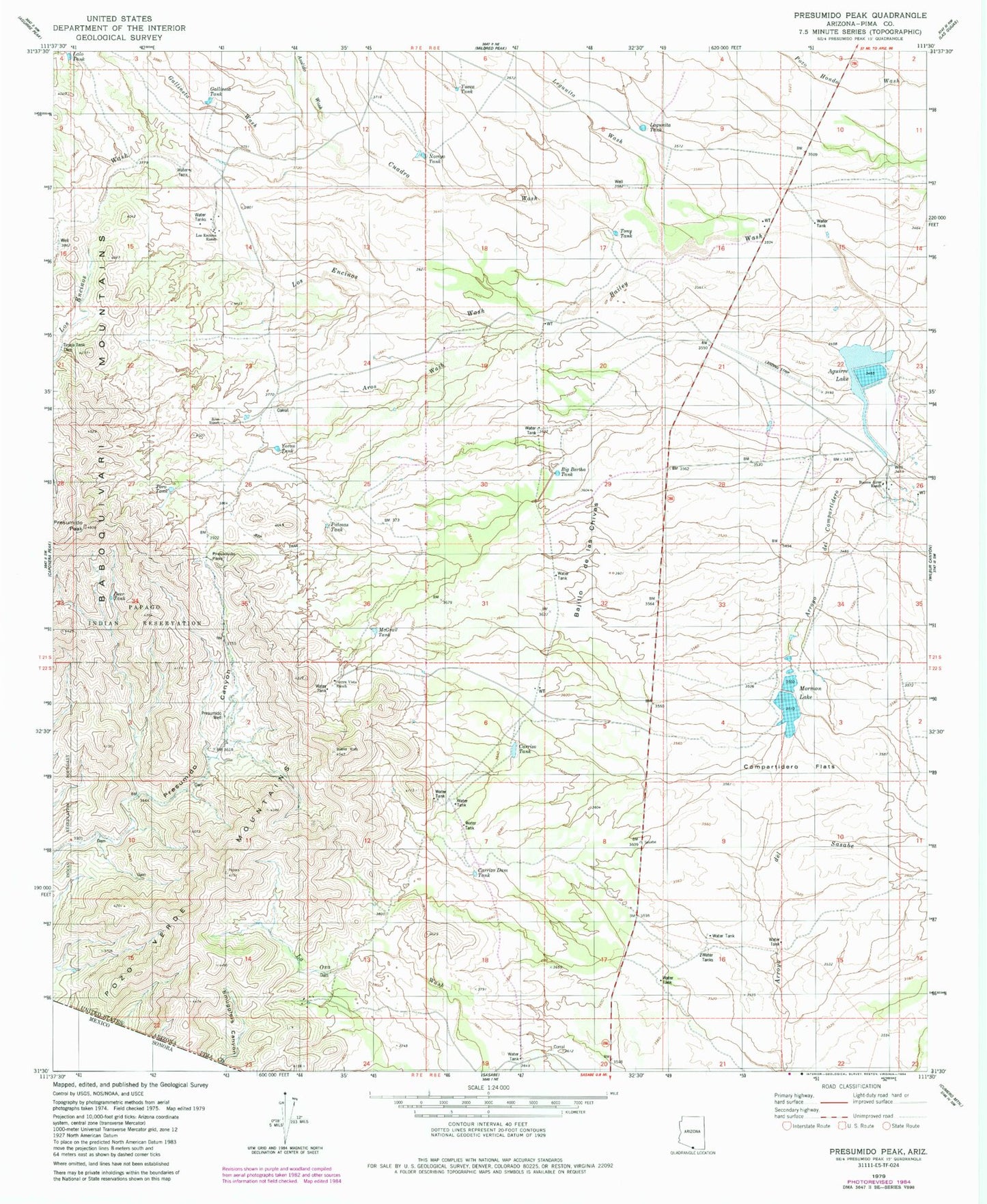 Classic USGS Presumido Peak Arizona 7.5'x7.5' Topo Map Image