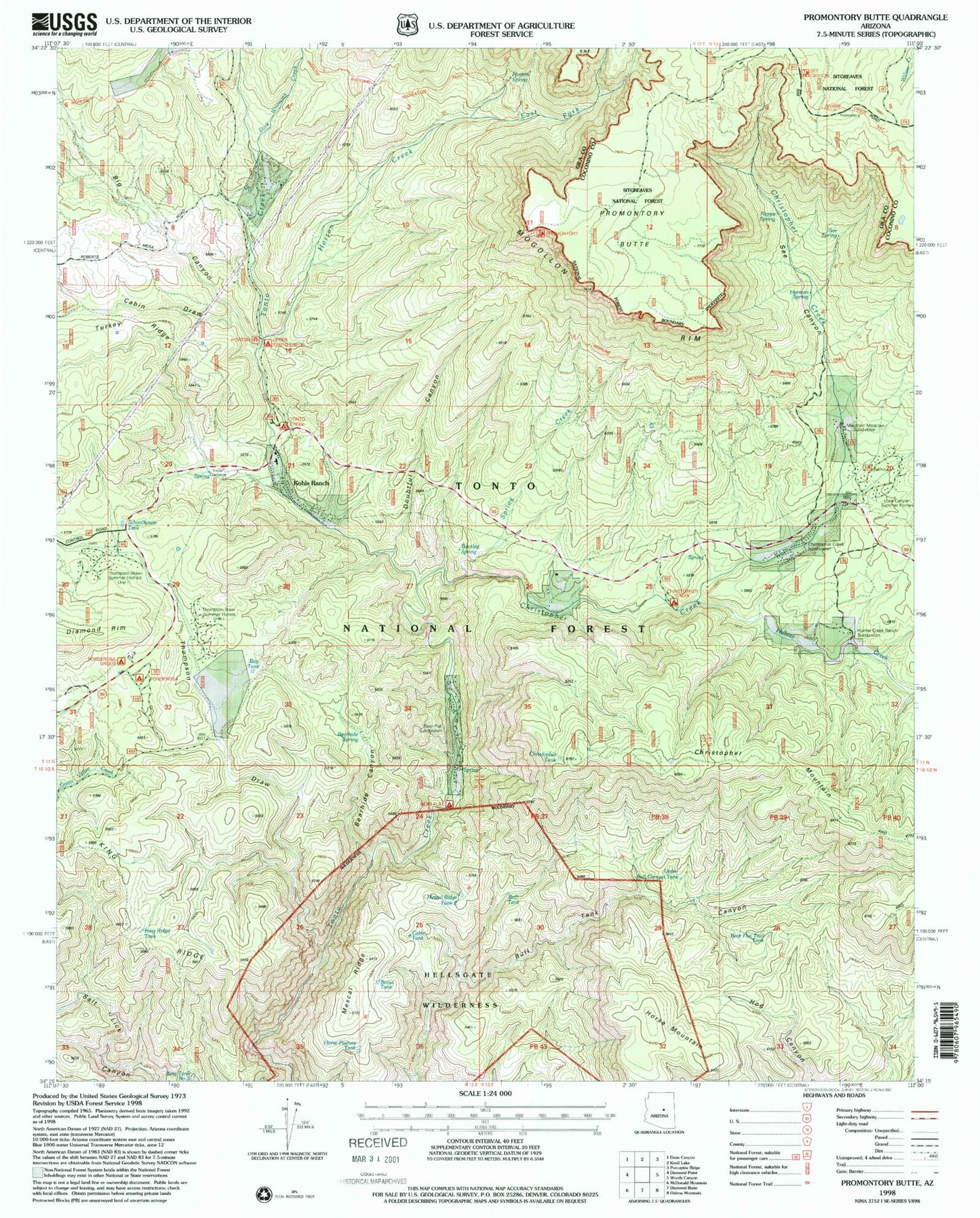 Classic USGS Promontory Butte Arizona 7.5'x7.5' Topo Map Image