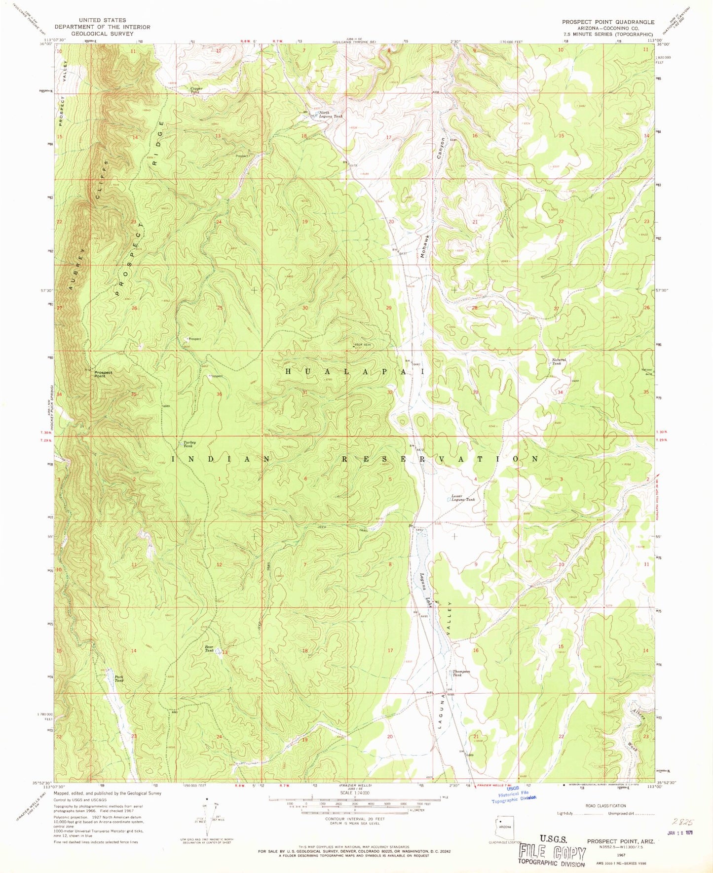 Classic USGS Prospect Point Arizona 7.5'x7.5' Topo Map Image