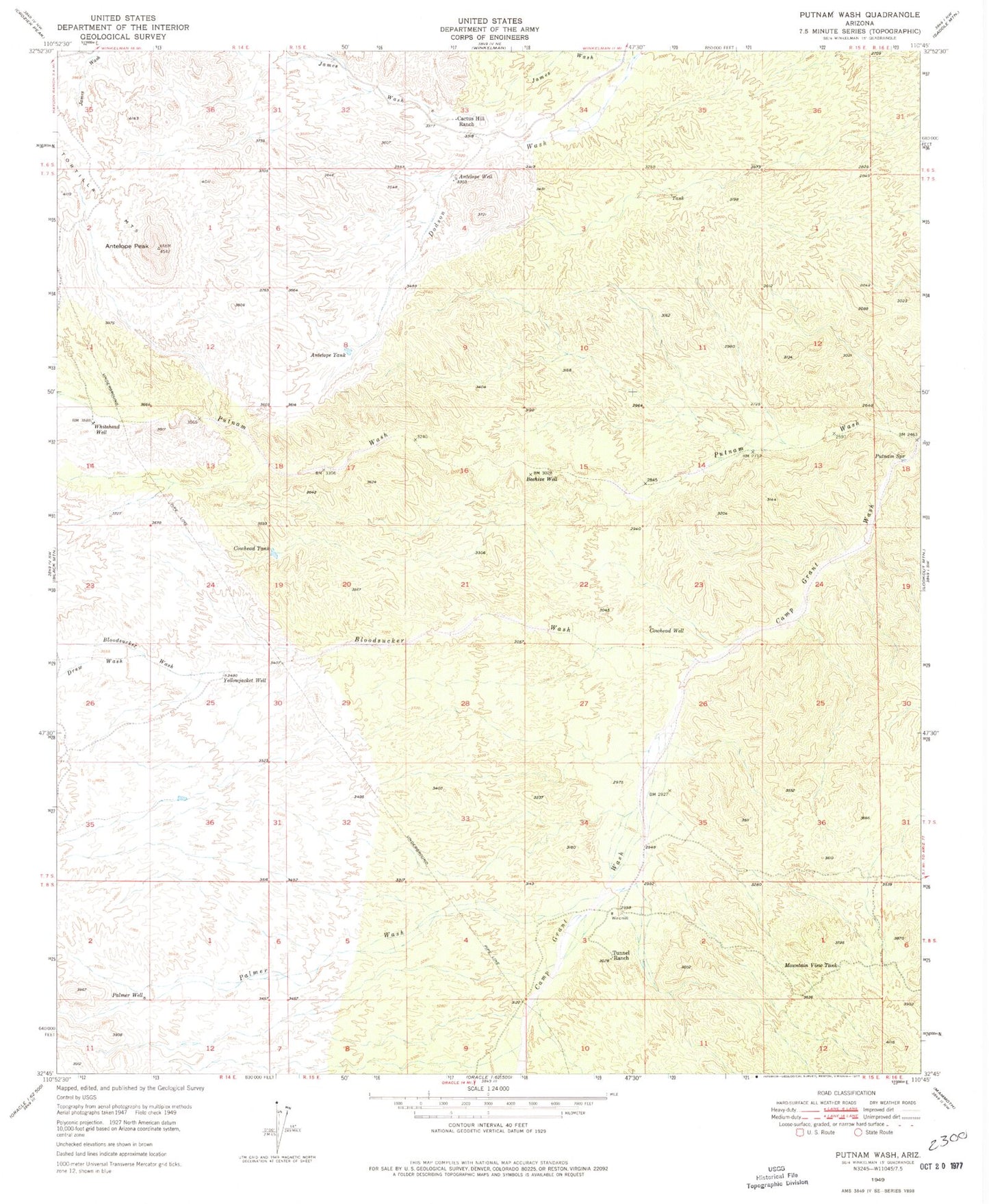 Classic USGS Putnam Wash Arizona 7.5'x7.5' Topo Map Image
