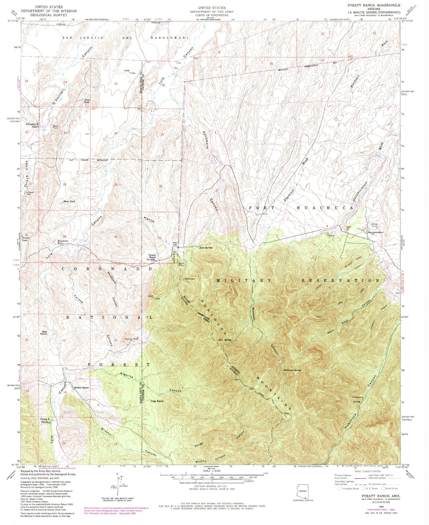 Classic USGS Pyeatt Ranch Arizona 7.5'x7.5' Topo Map Image