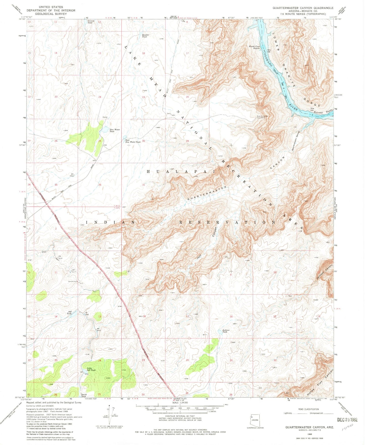 Classic USGS Quartermaster Canyon Arizona 7.5'x7.5' Topo Map Image
