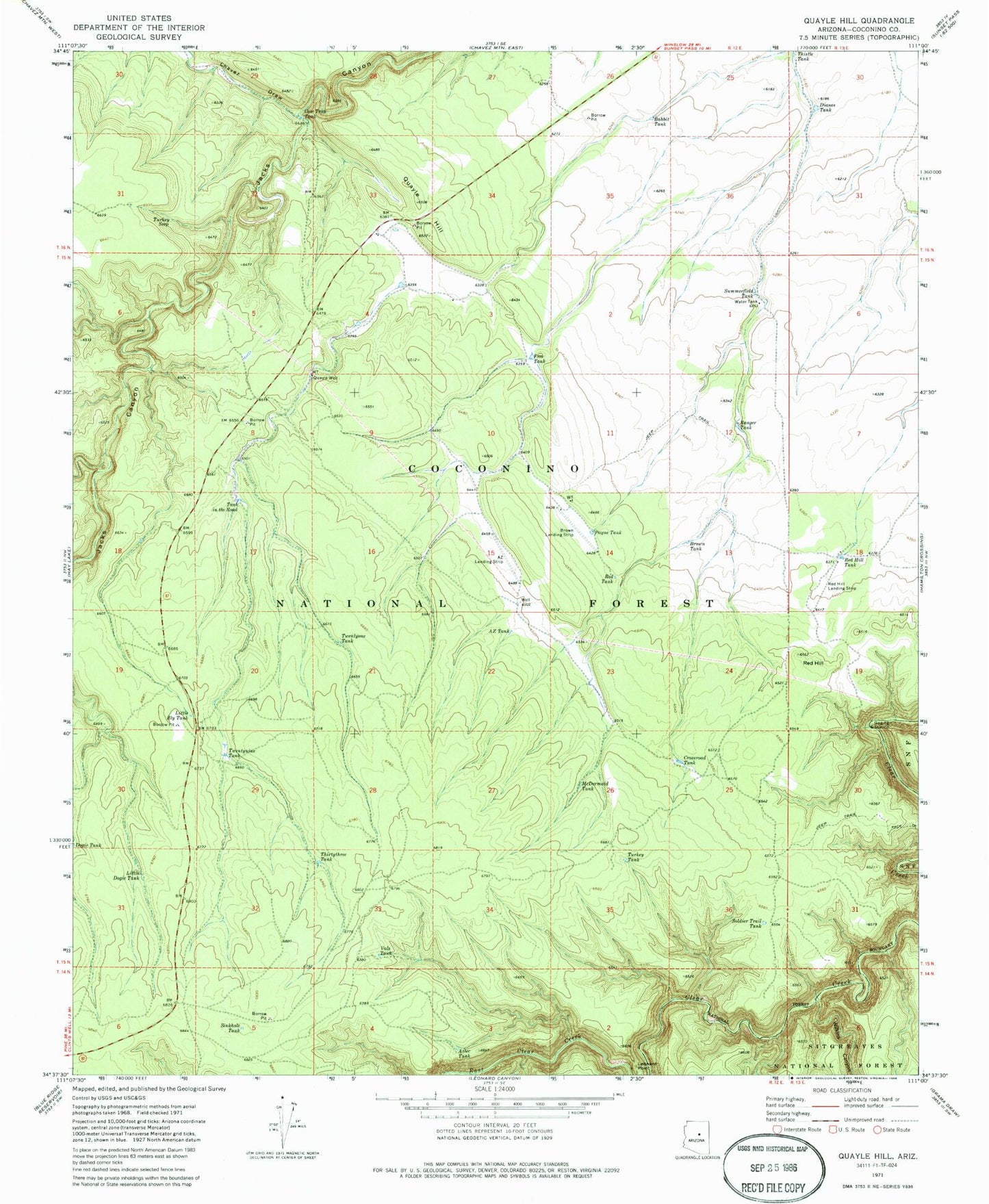 Classic USGS Quayle Hill Arizona 7.5'x7.5' Topo Map Image