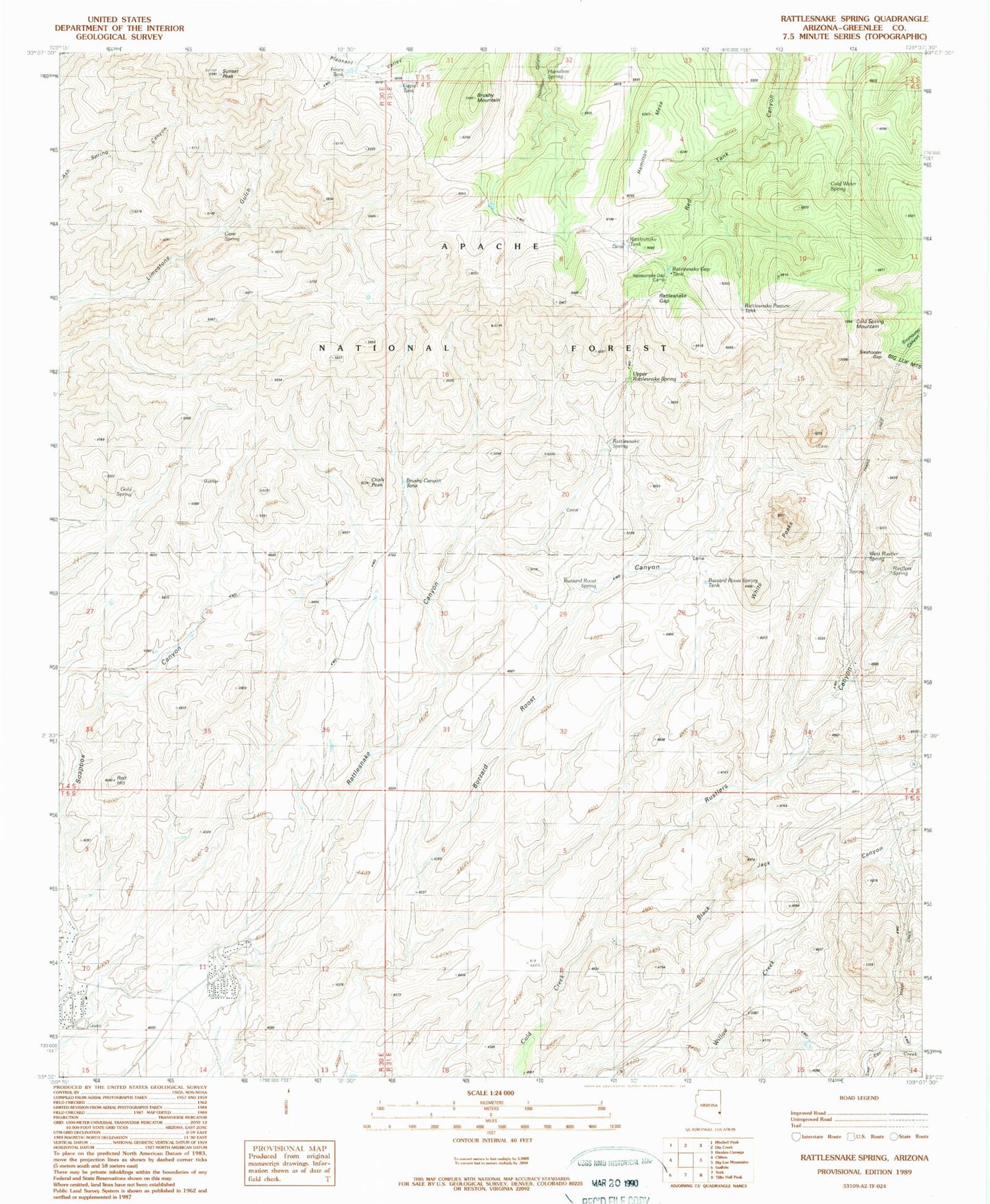 Classic USGS Rattlesnake Spring Arizona 7.5'x7.5' Topo Map Image
