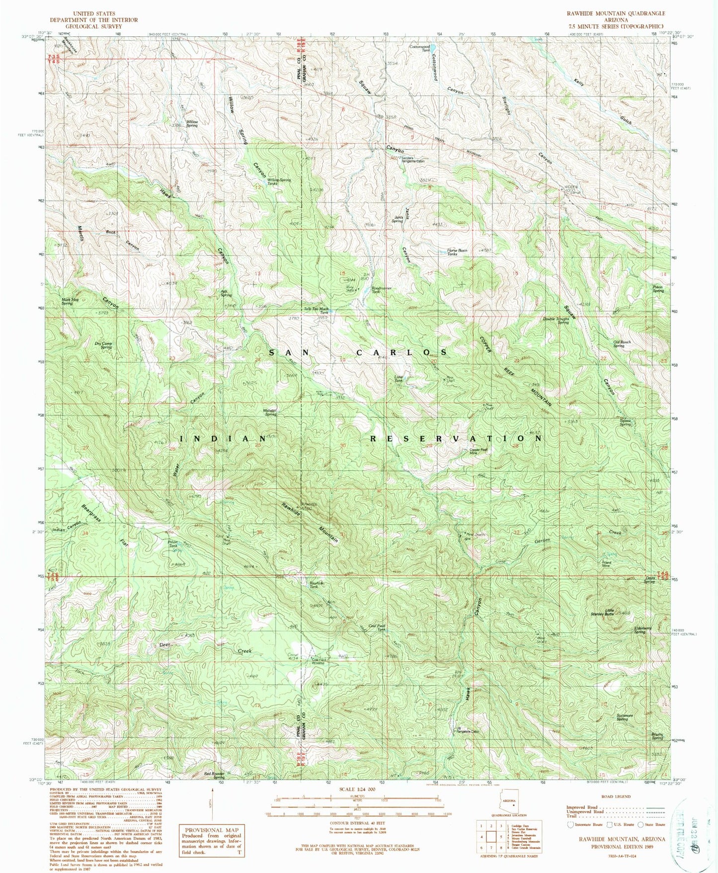 Classic USGS Rawhide Mountain Arizona 7.5'x7.5' Topo Map Image