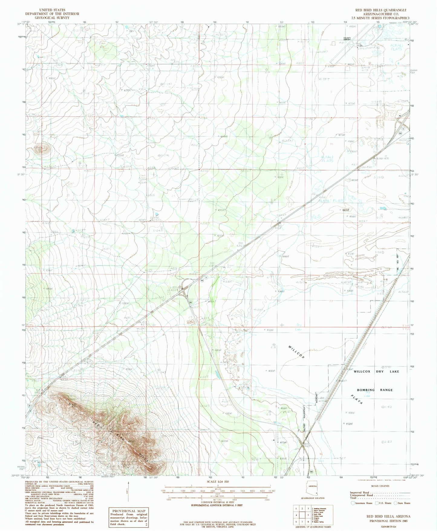 Classic USGS Red Bird Hills Arizona 7.5'x7.5' Topo Map Image
