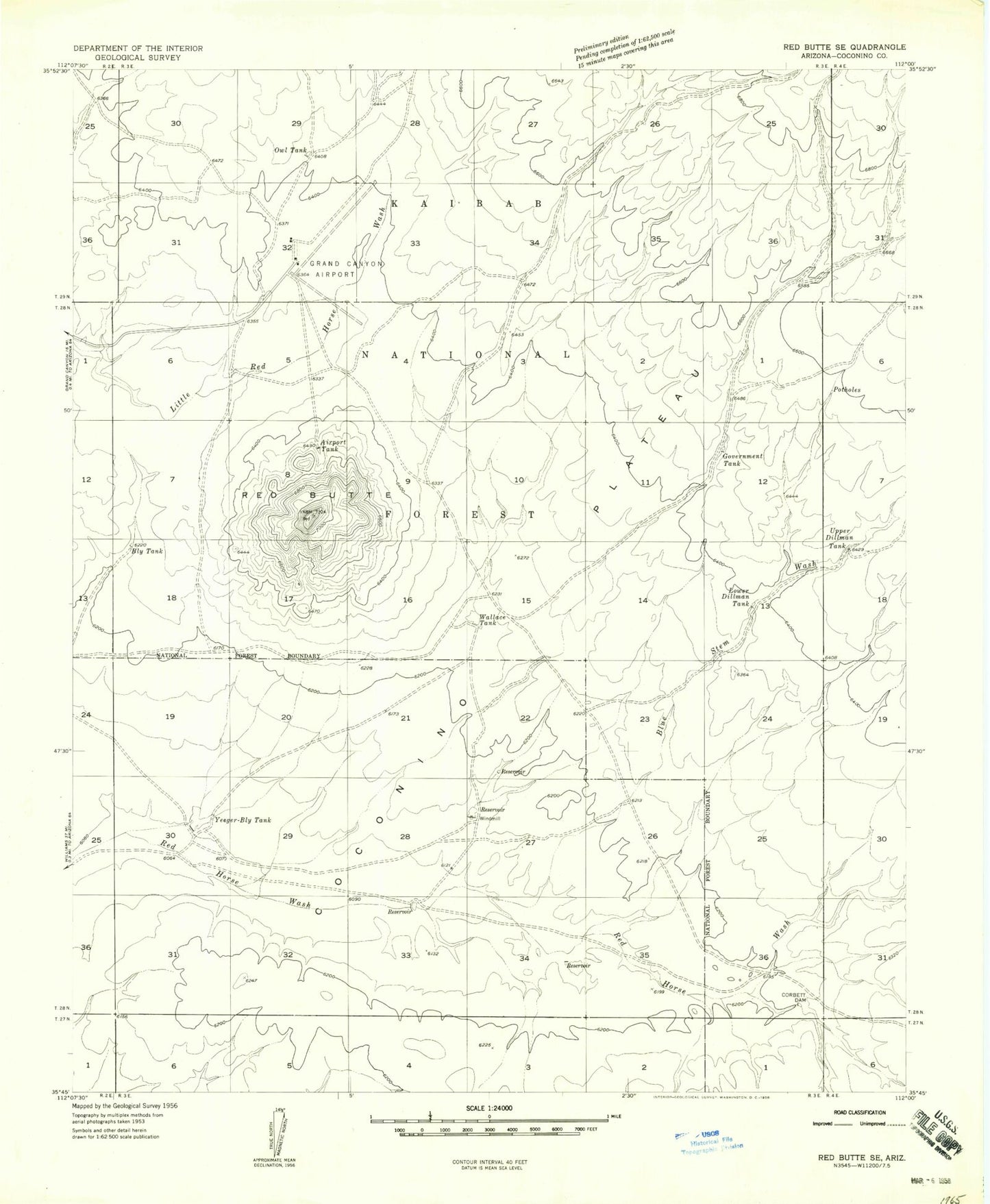 Classic USGS Red Butte Arizona 7.5'x7.5' Topo Map Image