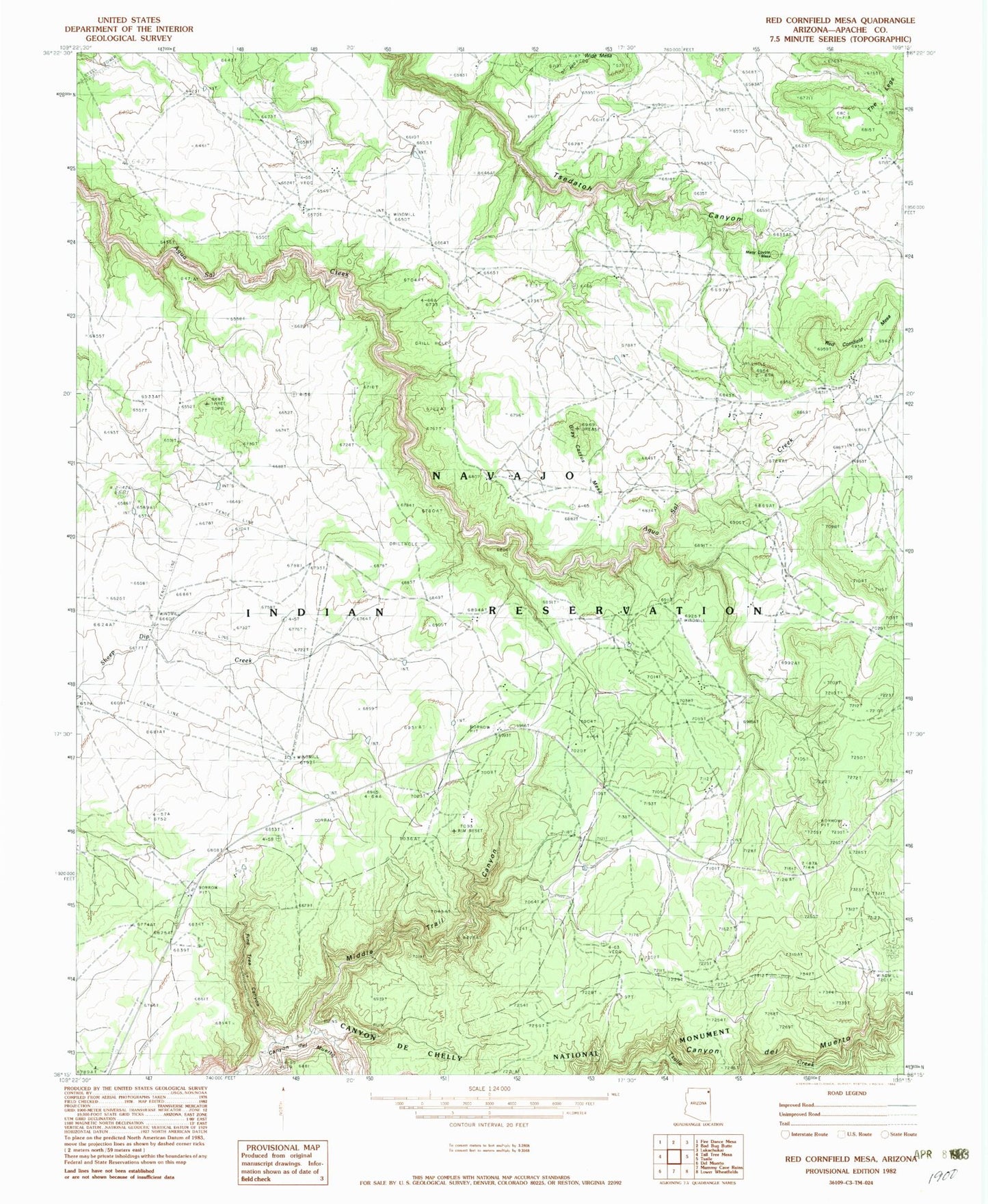 Classic USGS Red Cornfield Mesa Arizona 7.5'x7.5' Topo Map Image