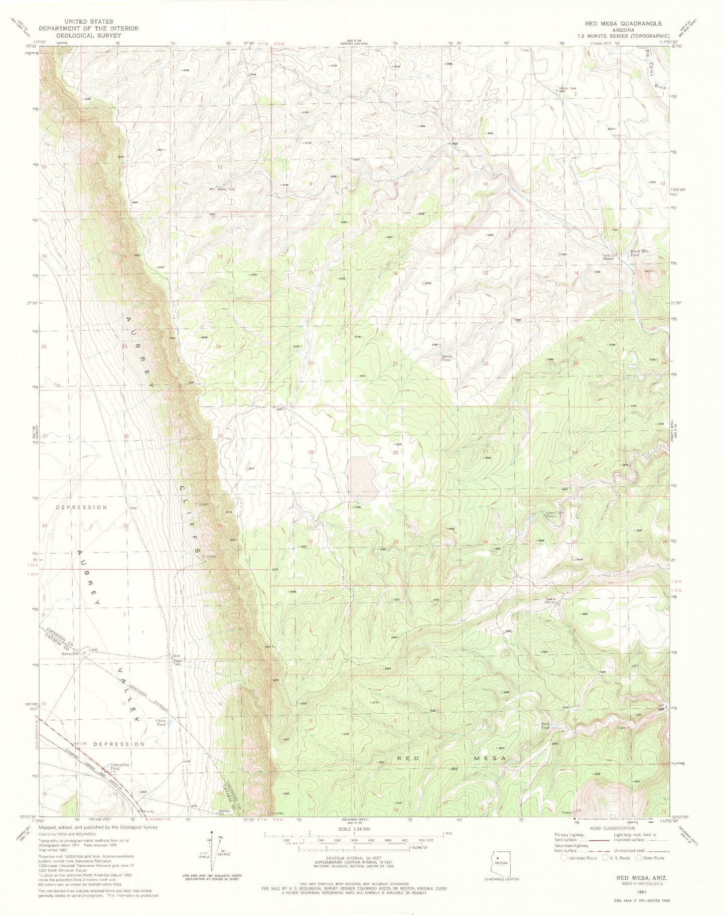 Classic USGS Red Mesa Arizona 7.5'x7.5' Topo Map Image