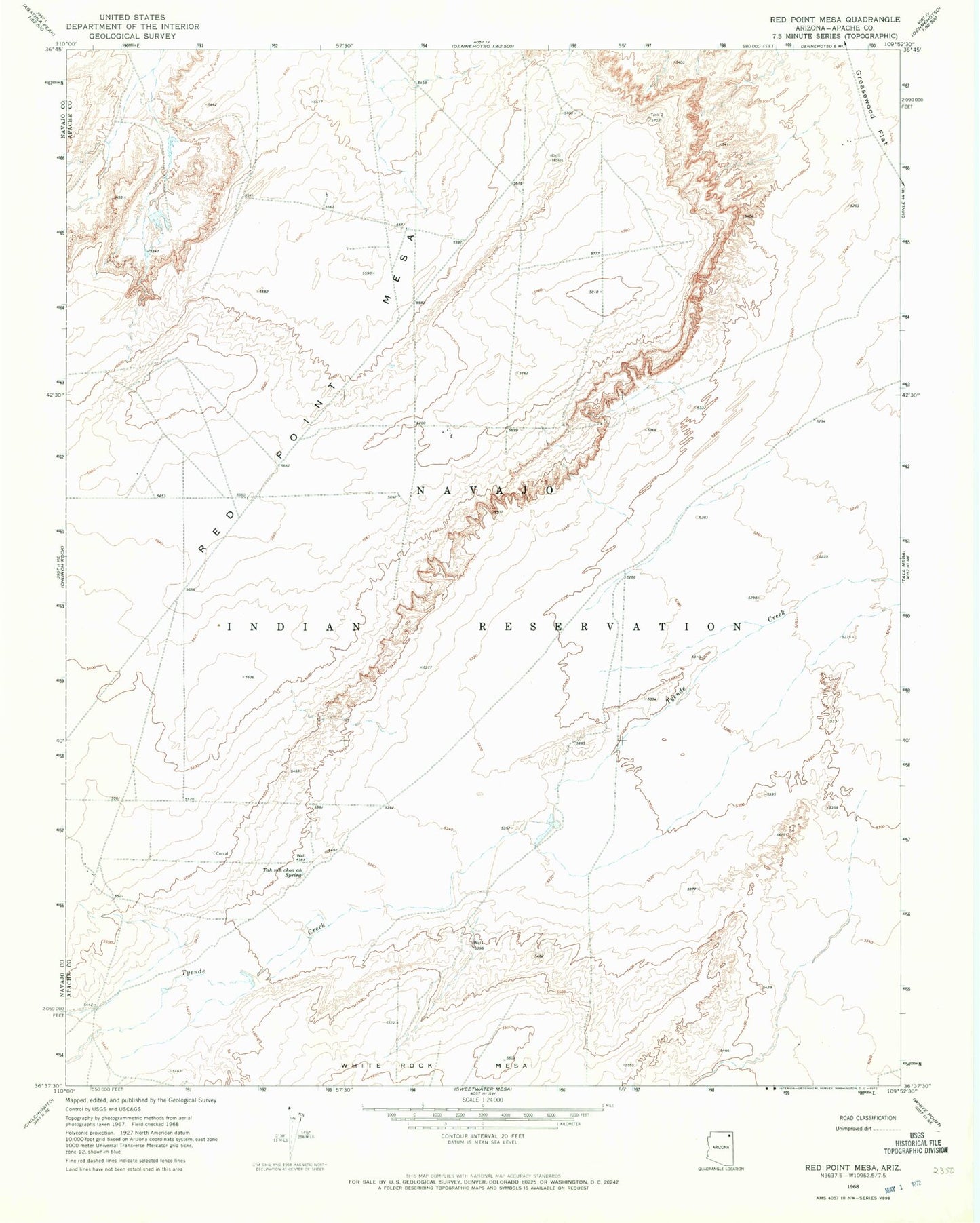 Classic USGS Red Point Mesa Arizona 7.5'x7.5' Topo Map Image
