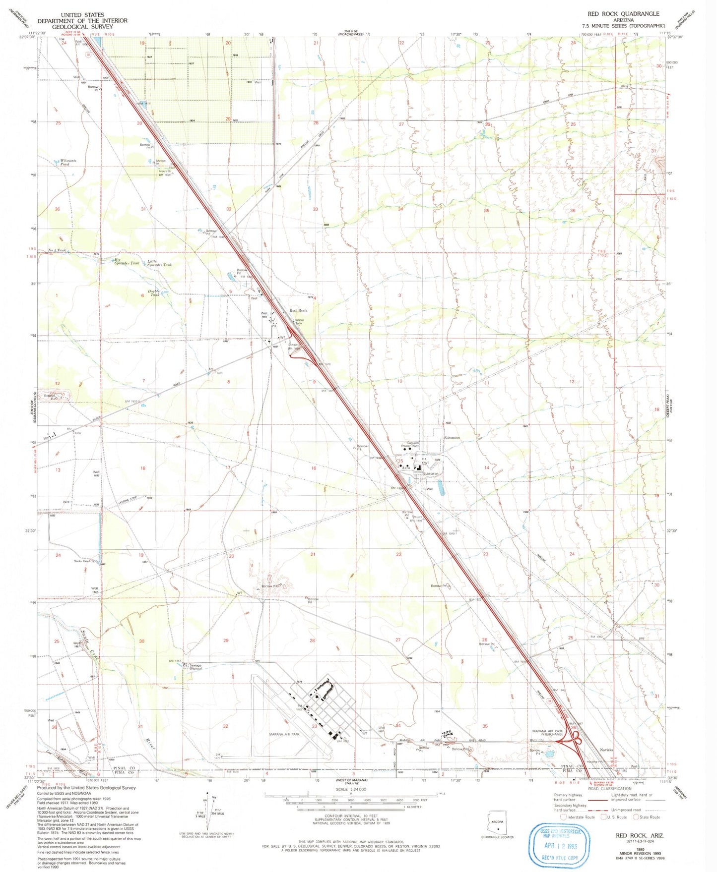 Classic USGS Red Rock Arizona 7.5'x7.5' Topo Map Image