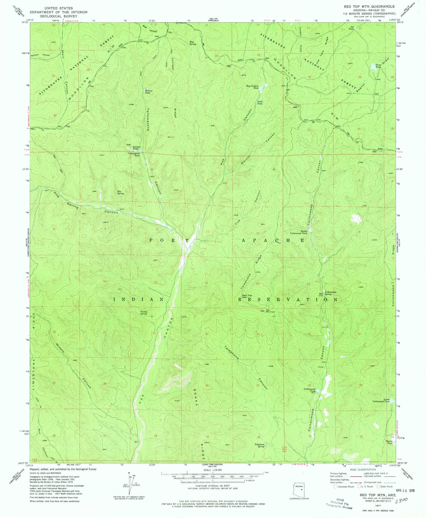 Classic USGS Red Top Mountain Arizona 7.5'x7.5' Topo Map Image