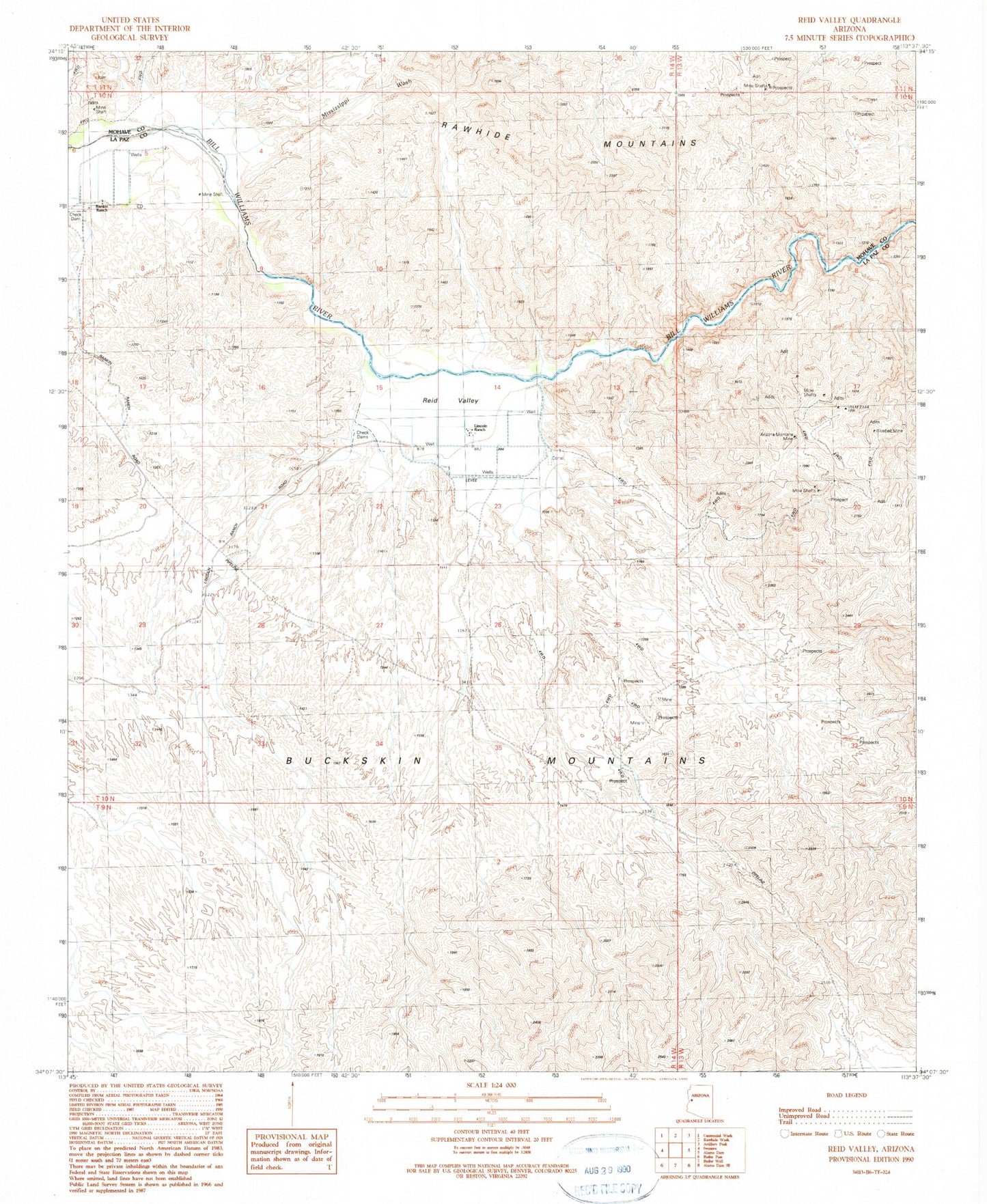 Classic USGS Reid Valley Arizona 7.5'x7.5' Topo Map Image