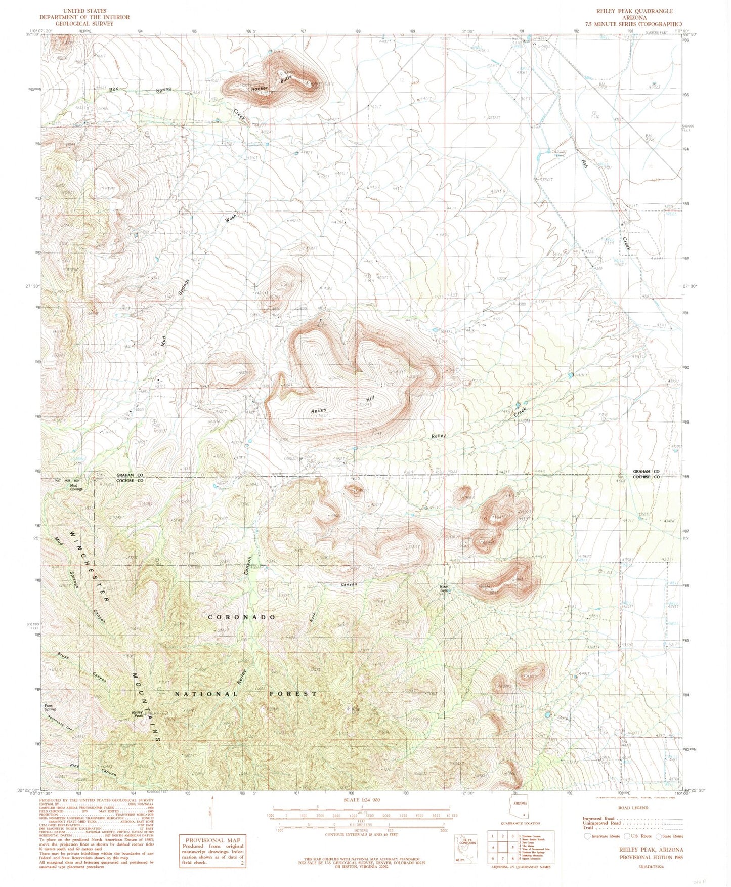 Classic USGS Reiley Peak Arizona 7.5'x7.5' Topo Map Image