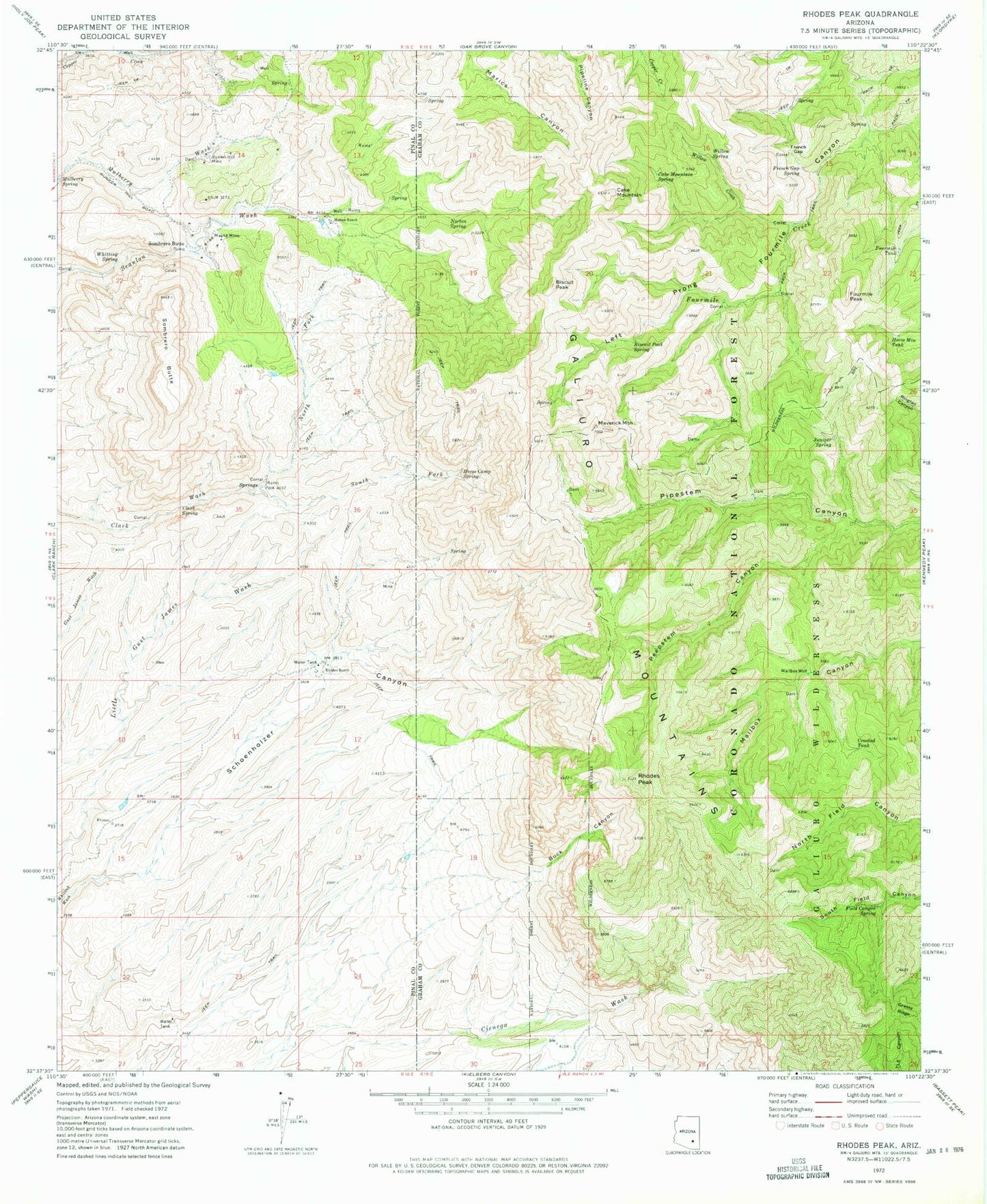 Classic USGS Rhodes Peak Arizona 7.5'x7.5' Topo Map Image
