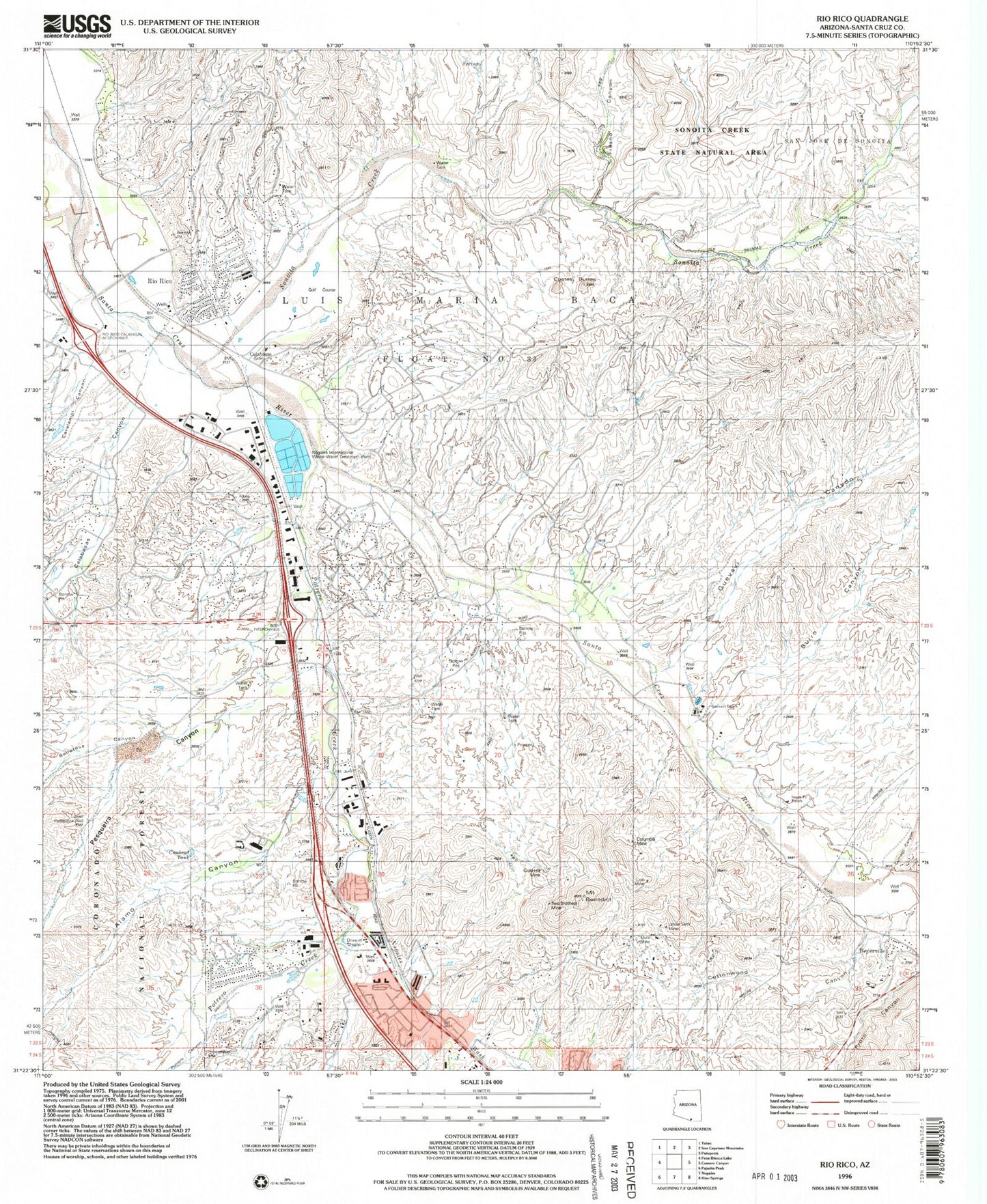 Classic USGS Rio Rico Arizona 7.5'x7.5' Topo Map Image