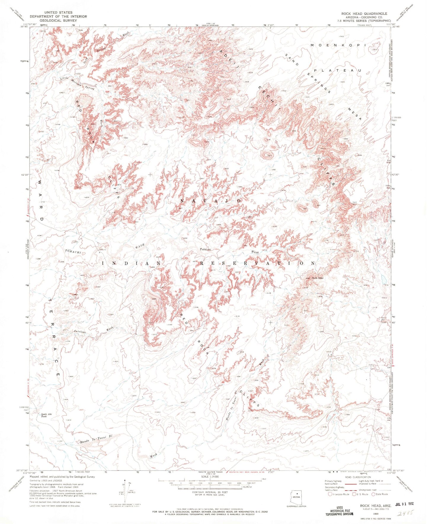 Classic USGS Rock Head Arizona 7.5'x7.5' Topo Map Image