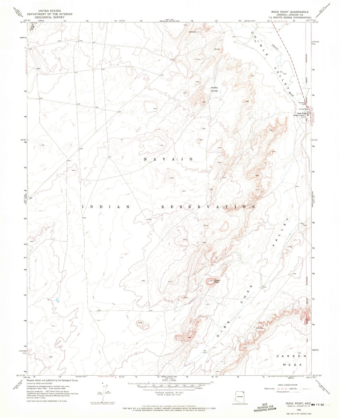 Classic USGS Rock Point Arizona 7.5'x7.5' Topo Map Image