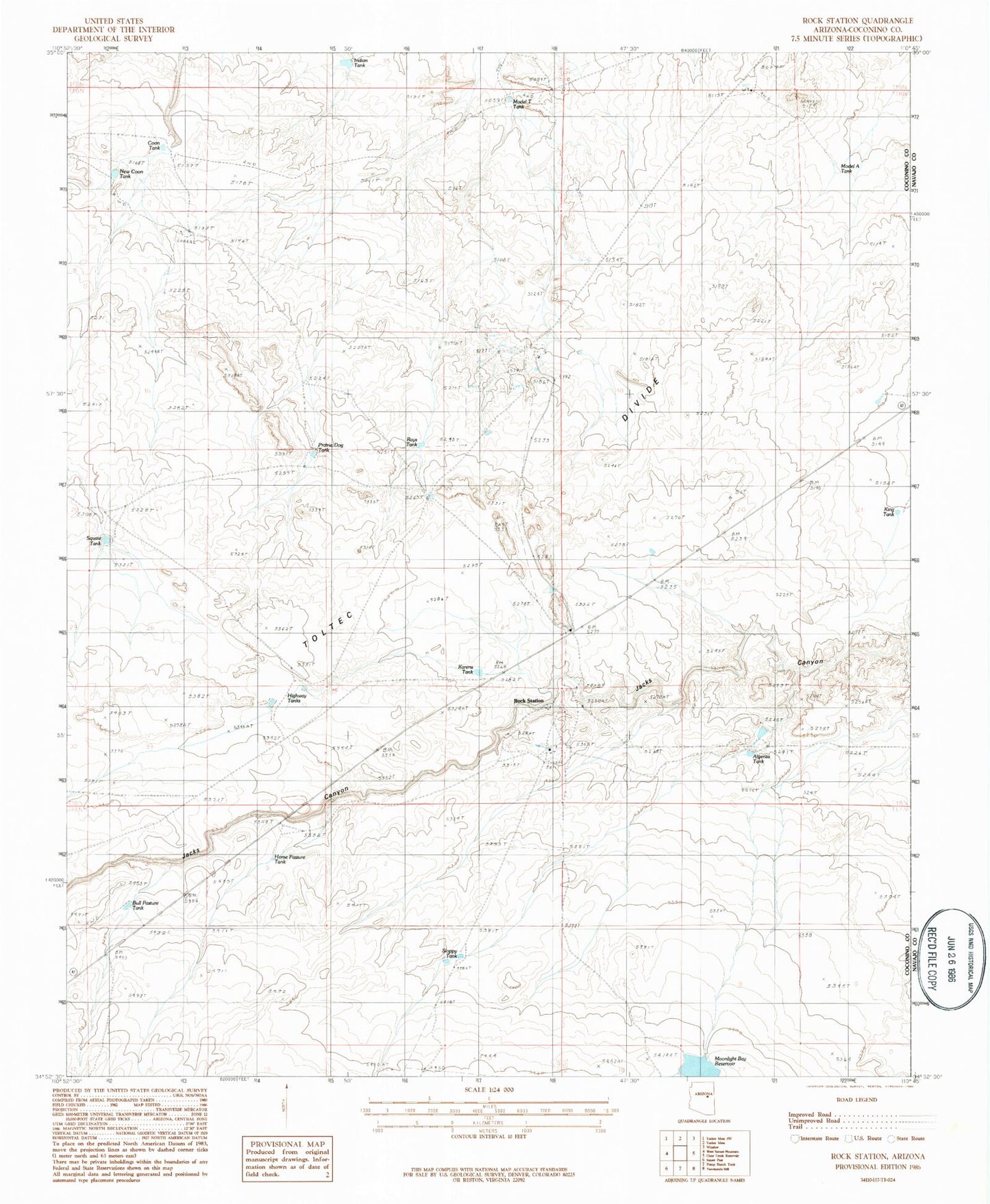 Classic USGS Rock Station Arizona 7.5'x7.5' Topo Map Image