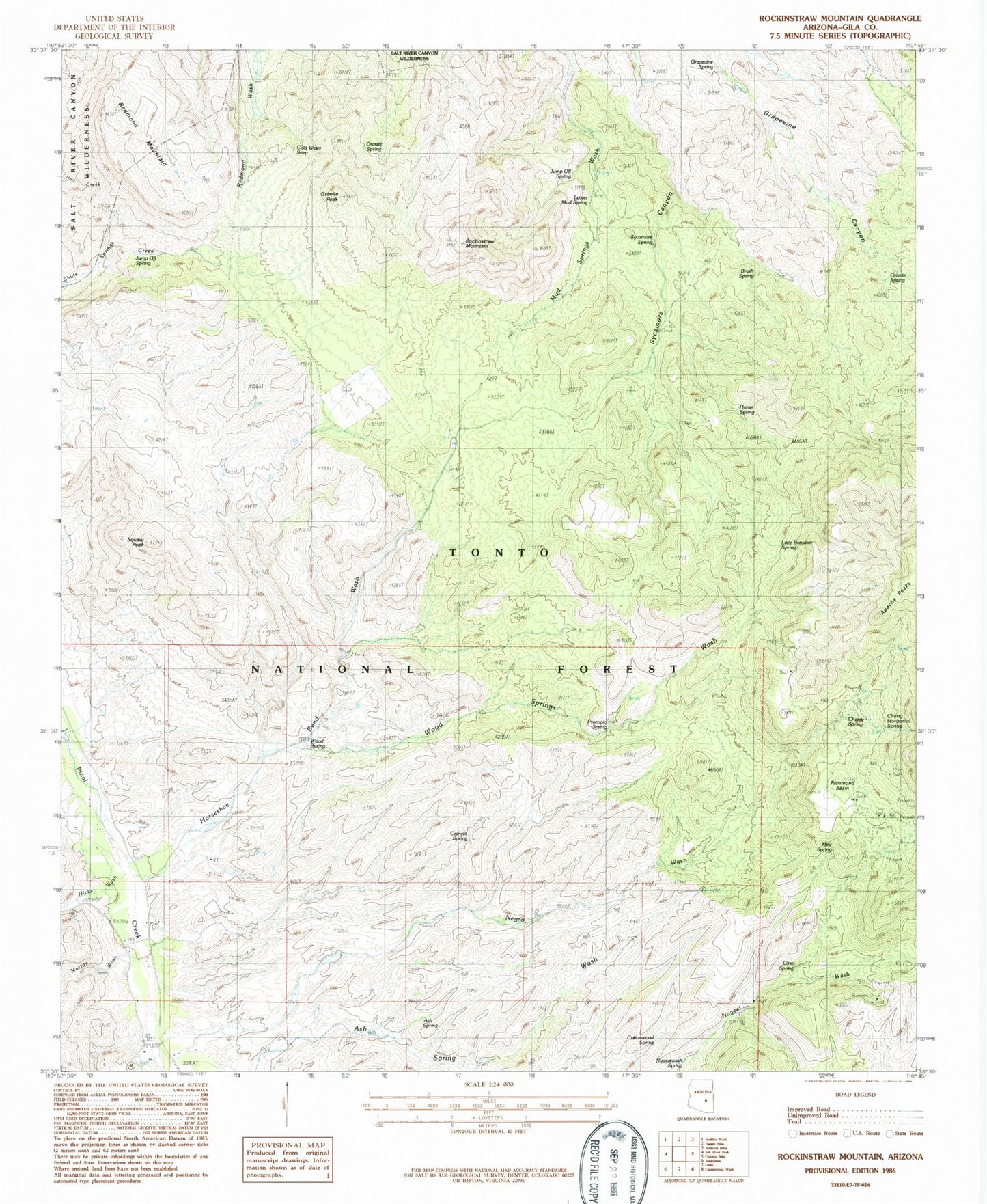 Classic USGS Rockinstraw Mountain Arizona 7.5'x7.5' Topo Map Image
