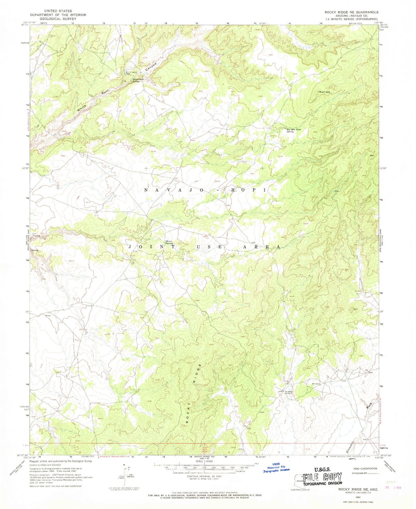 Classic USGS Rocky Ridge NE Arizona 7.5'x7.5' Topo Map Image