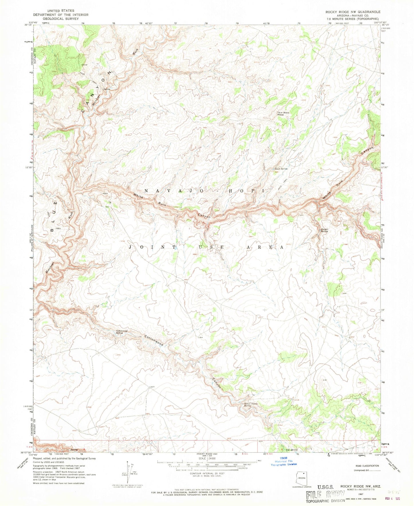 Classic USGS Rocky Ridge NW Arizona 7.5'x7.5' Topo Map Image