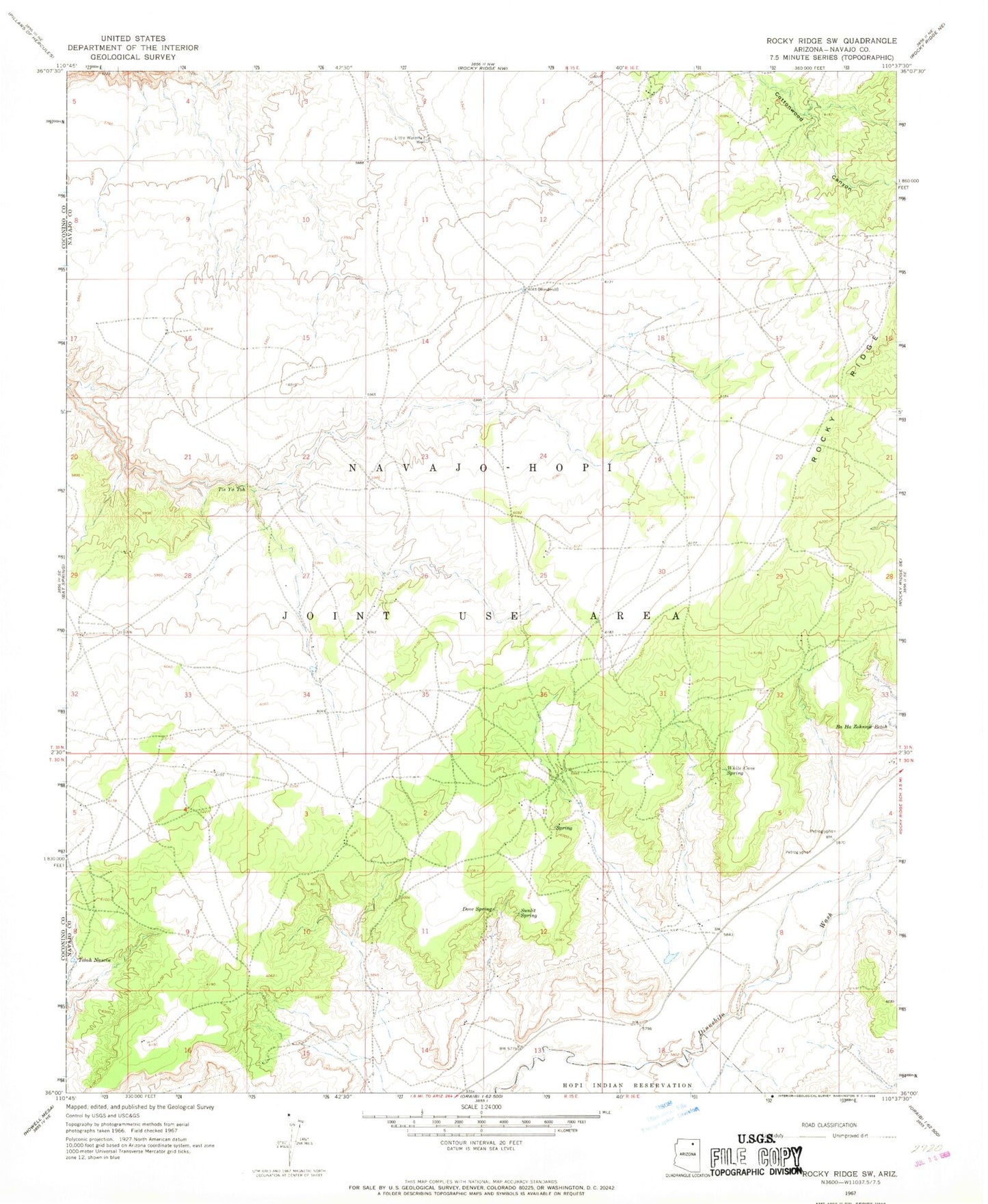 Classic USGS Rocky Ridge SW Arizona 7.5'x7.5' Topo Map Image