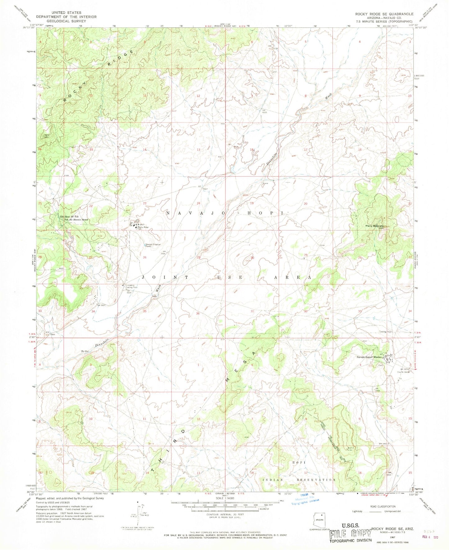Classic USGS Rocky Ridge SE Arizona 7.5'x7.5' Topo Map Image