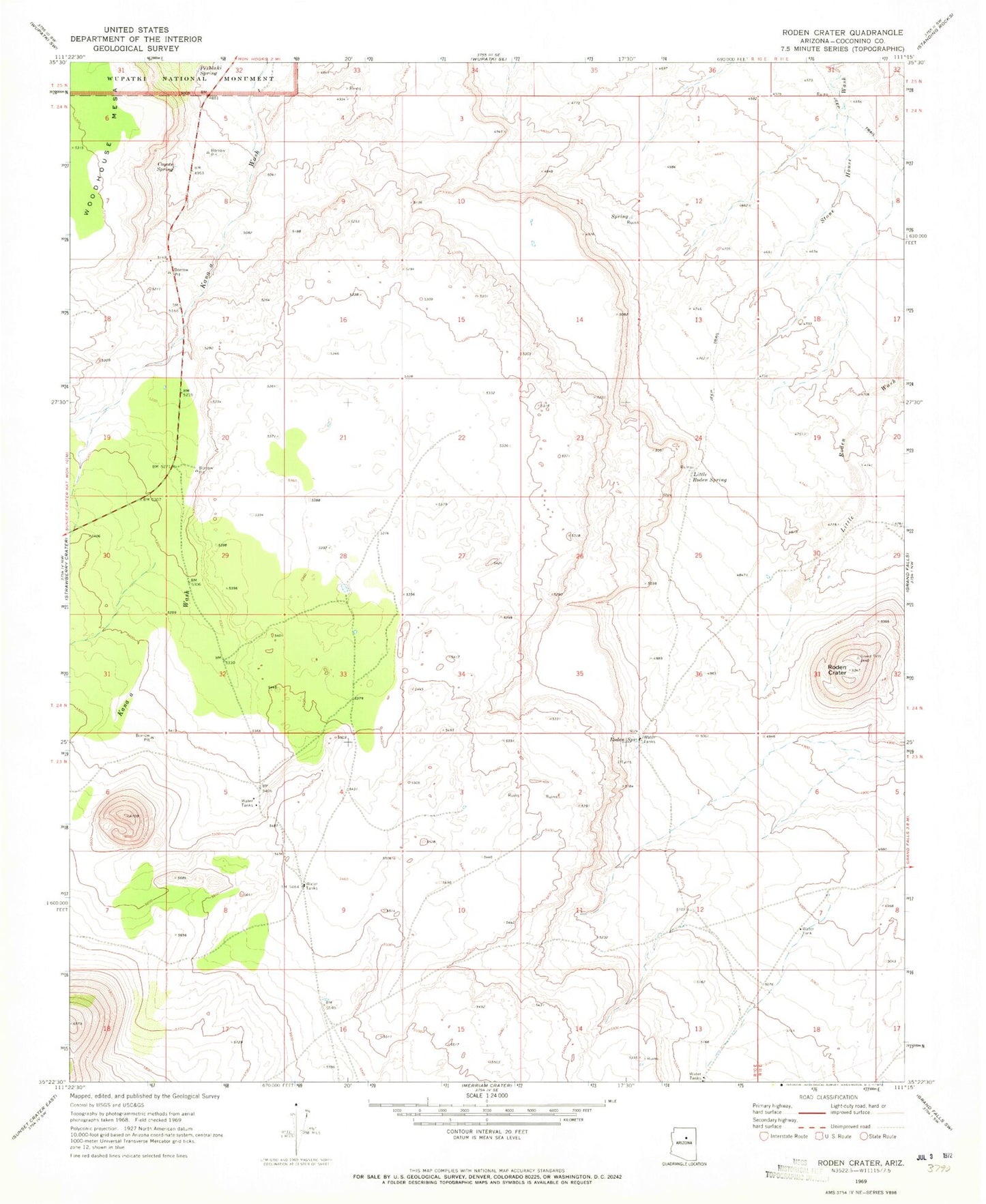 Classic USGS Roden Crater Arizona 7.5'x7.5' Topo Map Image