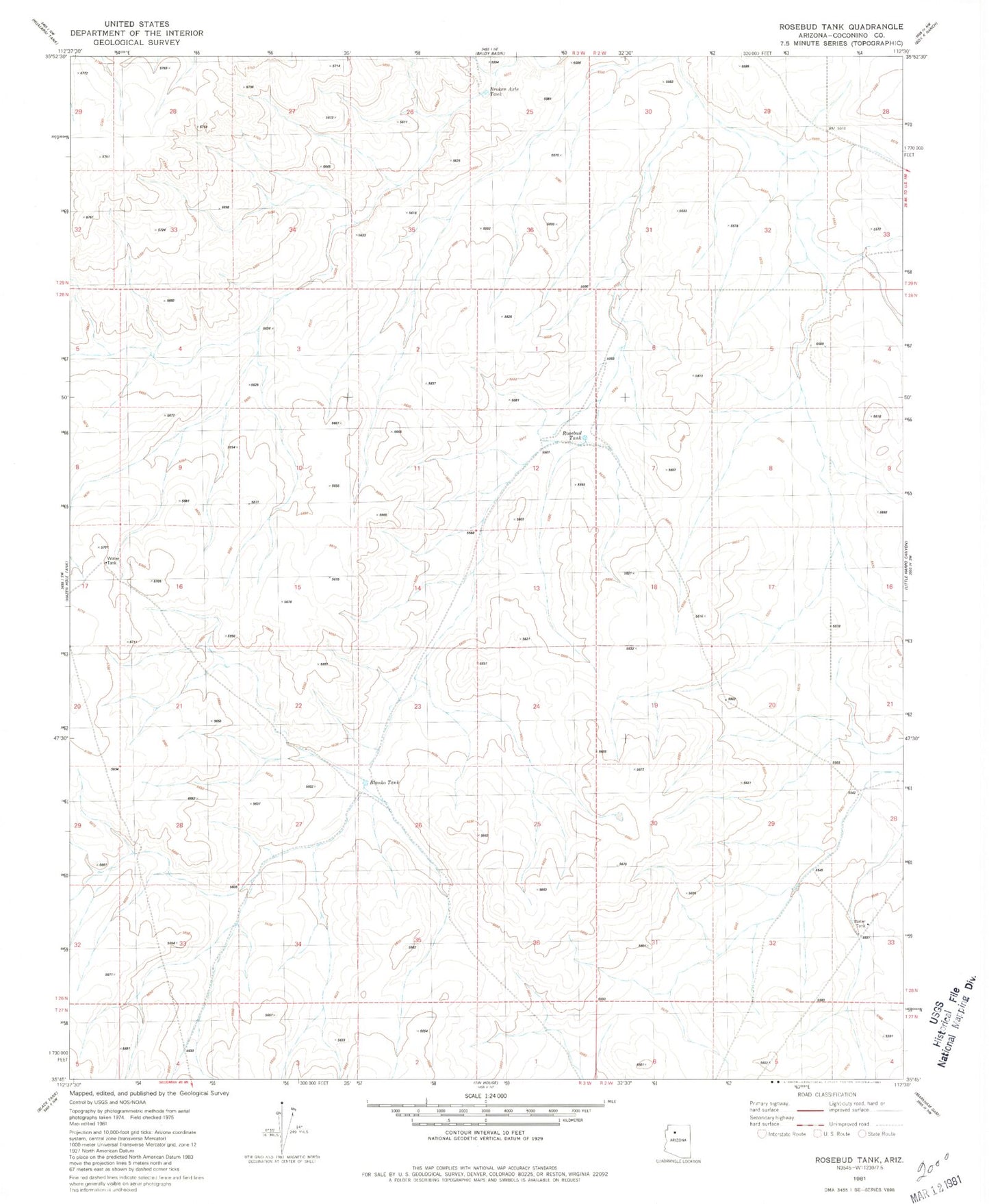 Classic USGS Rosebud Tank Arizona 7.5'x7.5' Topo Map Image