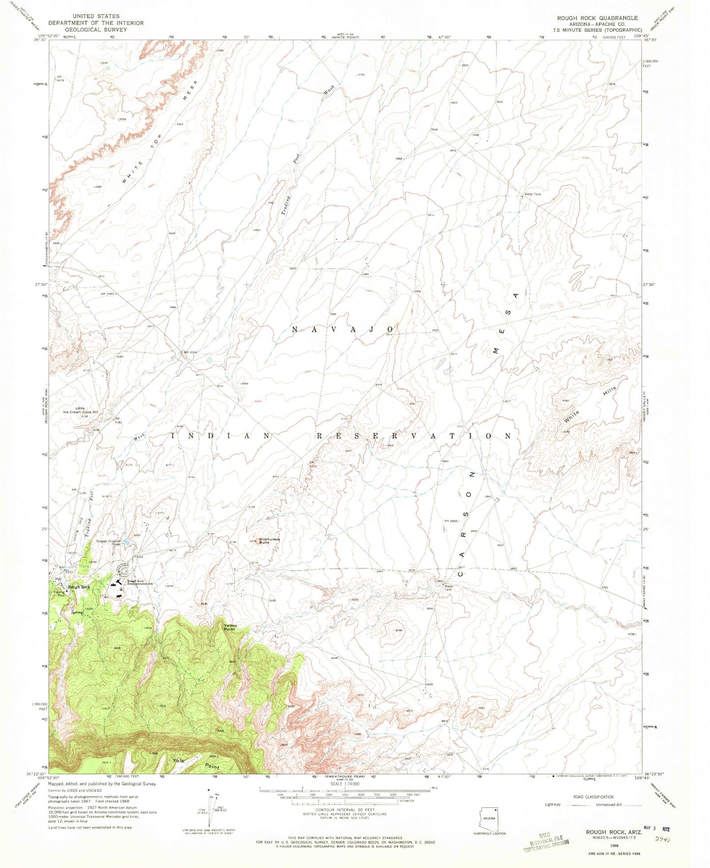 Classic USGS Rough Rock Arizona 7.5'x7.5' Topo Map Image