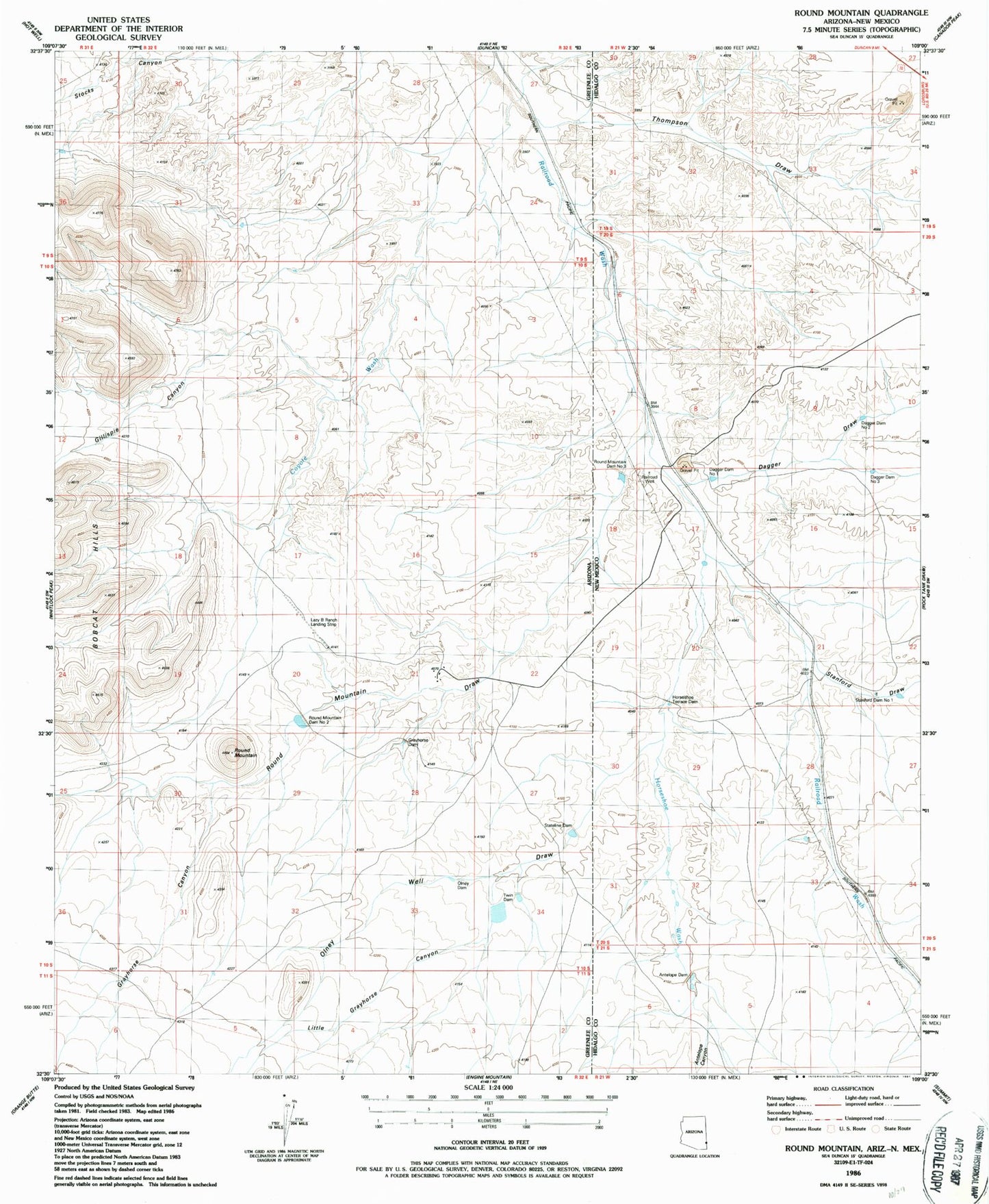 Classic USGS Round Mountain Arizona 7.5'x7.5' Topo Map Image