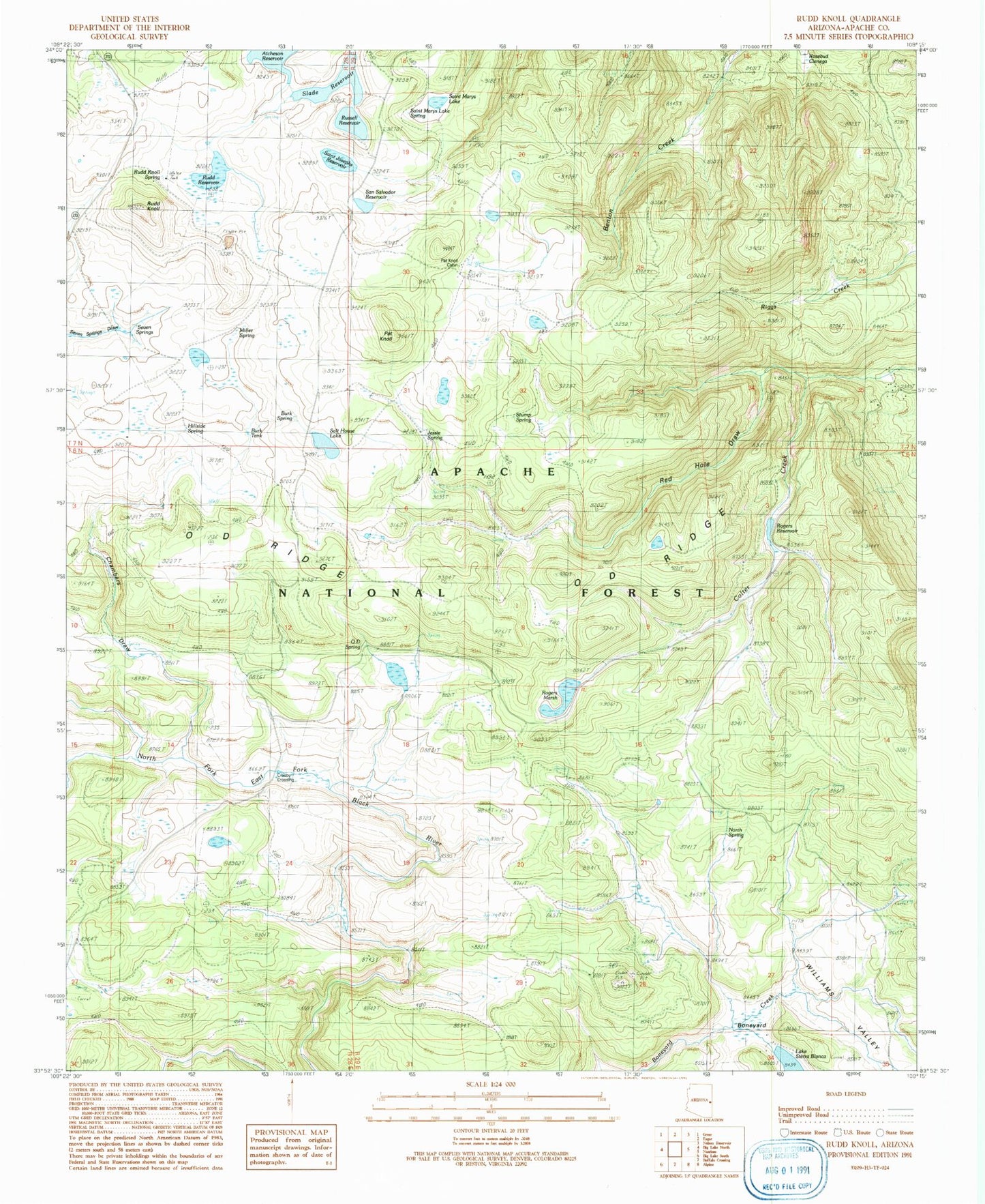 Classic USGS Rudd Knoll Arizona 7.5'x7.5' Topo Map Image