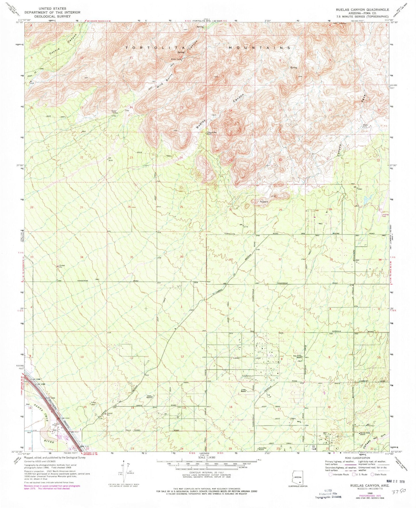 Classic USGS Ruelas Canyon Arizona 7.5'x7.5' Topo Map Image