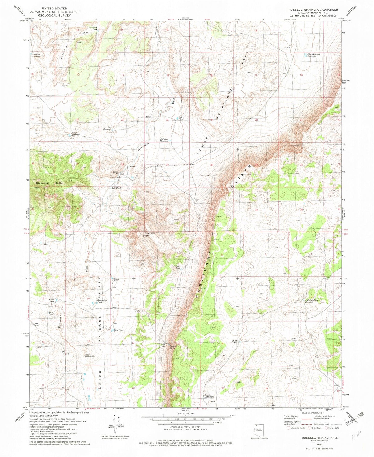 Classic USGS Russell Spring Arizona 7.5'x7.5' Topo Map Image